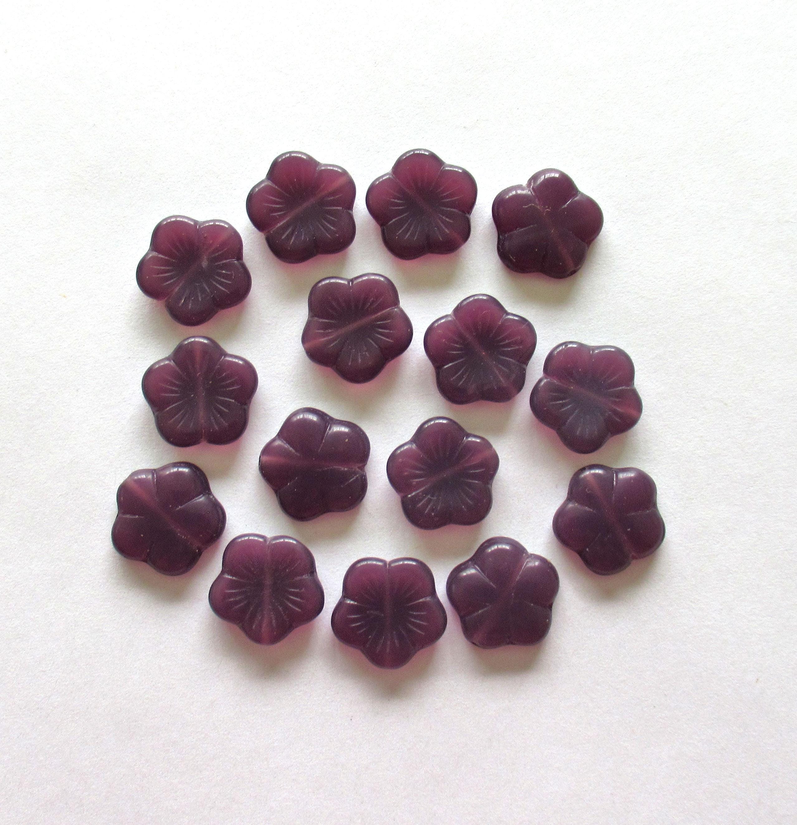 Ten 14mm Czech glass flower beads - milky amethyst purple opal - pressed glass floral beads - C0221