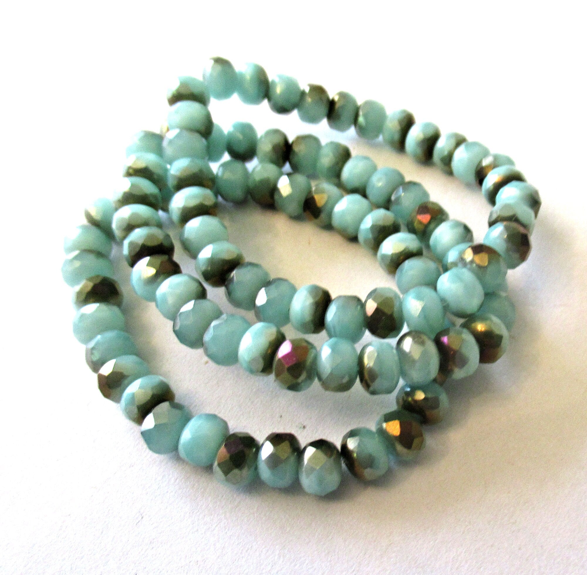 30 small puffy rondelle beads - baby blue celsian - 3mm x 5mm faceted Czech glass rondelles 00011