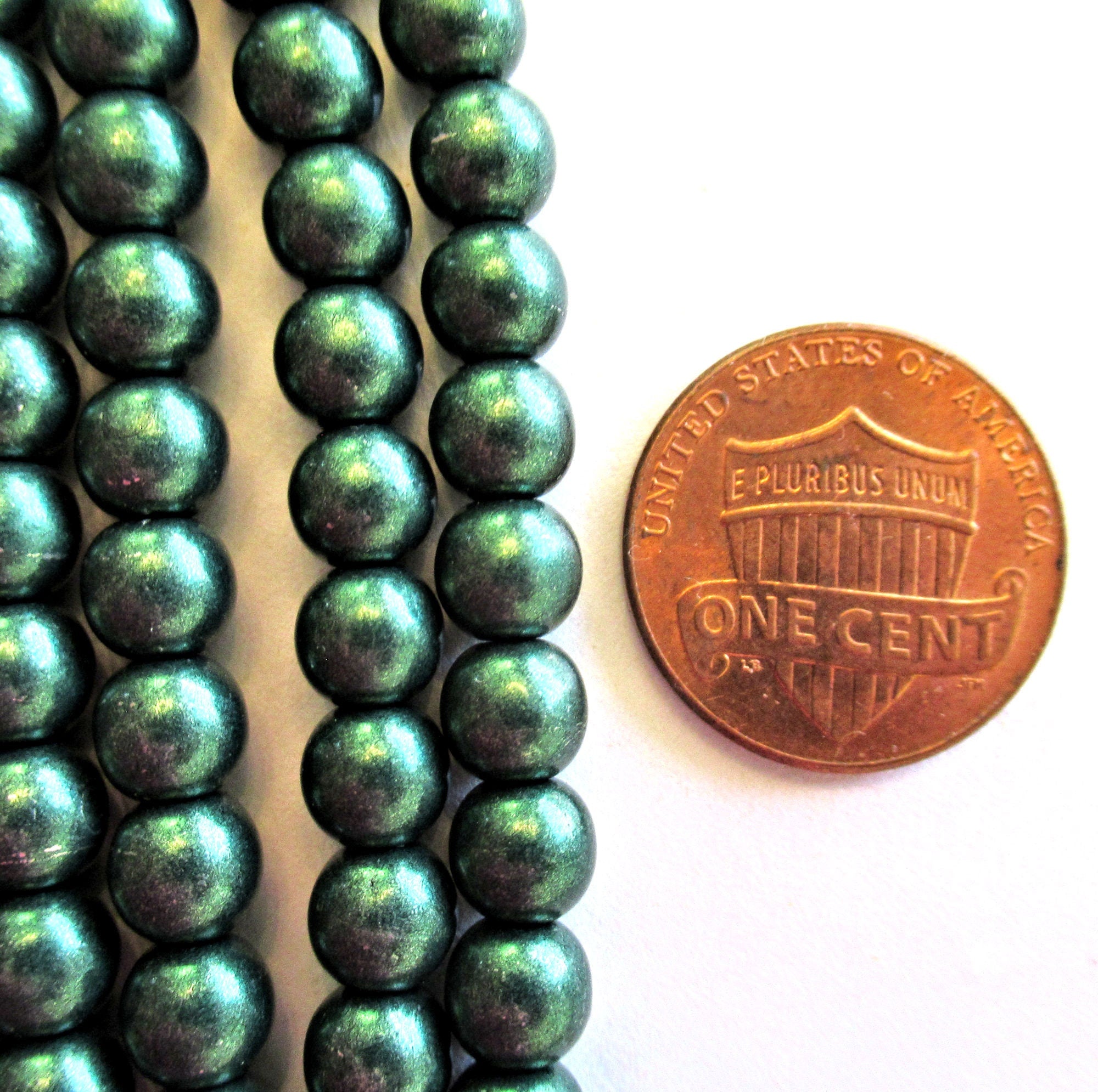 Lot of 50 6mm Czech glass druk beads - opaque metallic Saturated Martini Olive Green smooth round druks - C0037