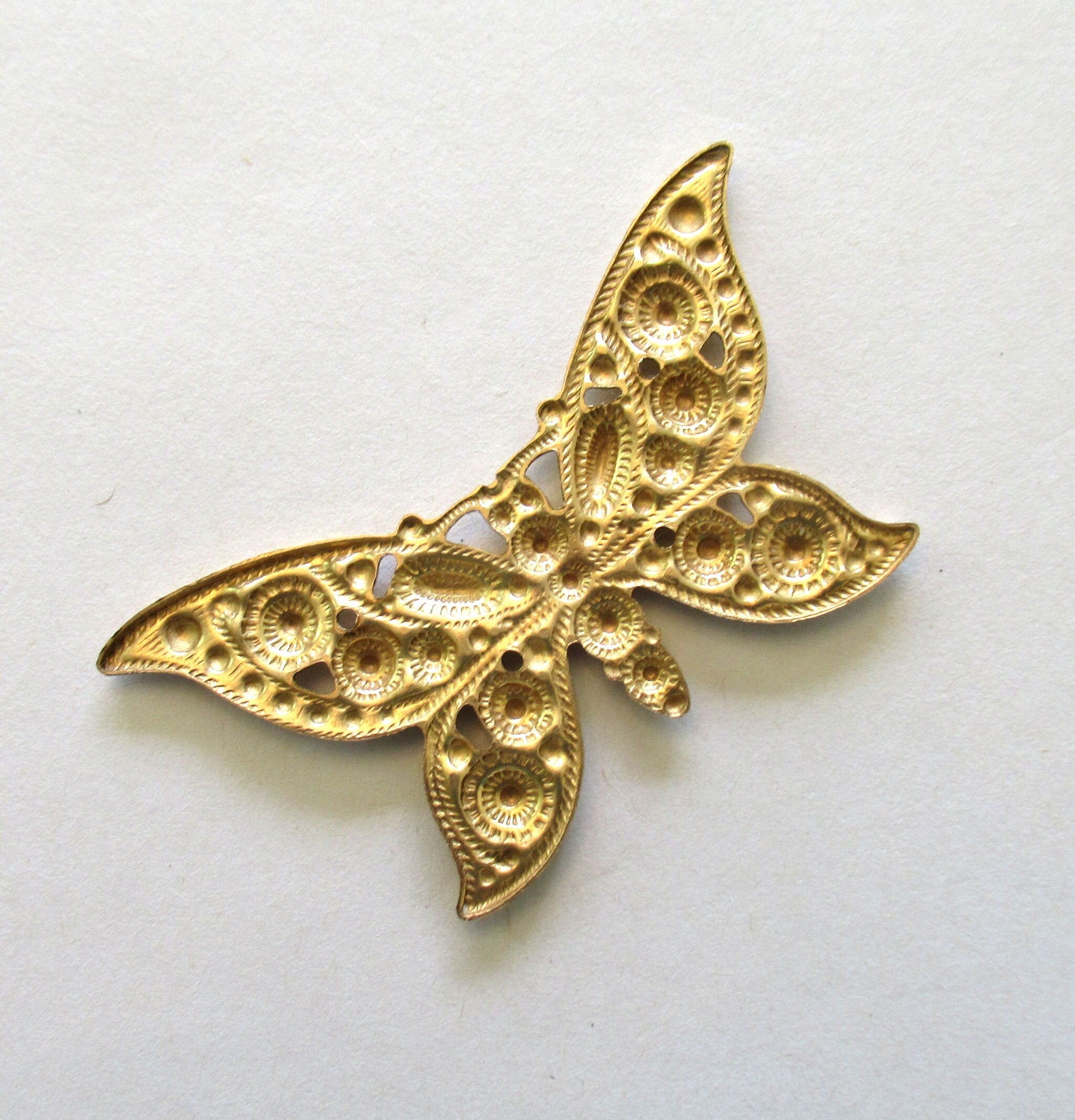 1 raw brass stamping - ornate Victorian butterfly - pendant - charm - connector - ornament - 2.25" x 1.25" inches - USA made C00311