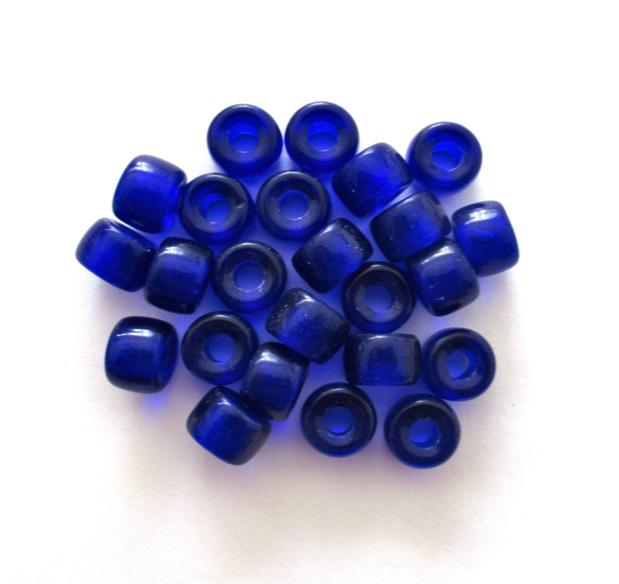 Twenty-five 9mm Czech glass pony, crow, roller beads - cobalt blue large hole beads - C0093