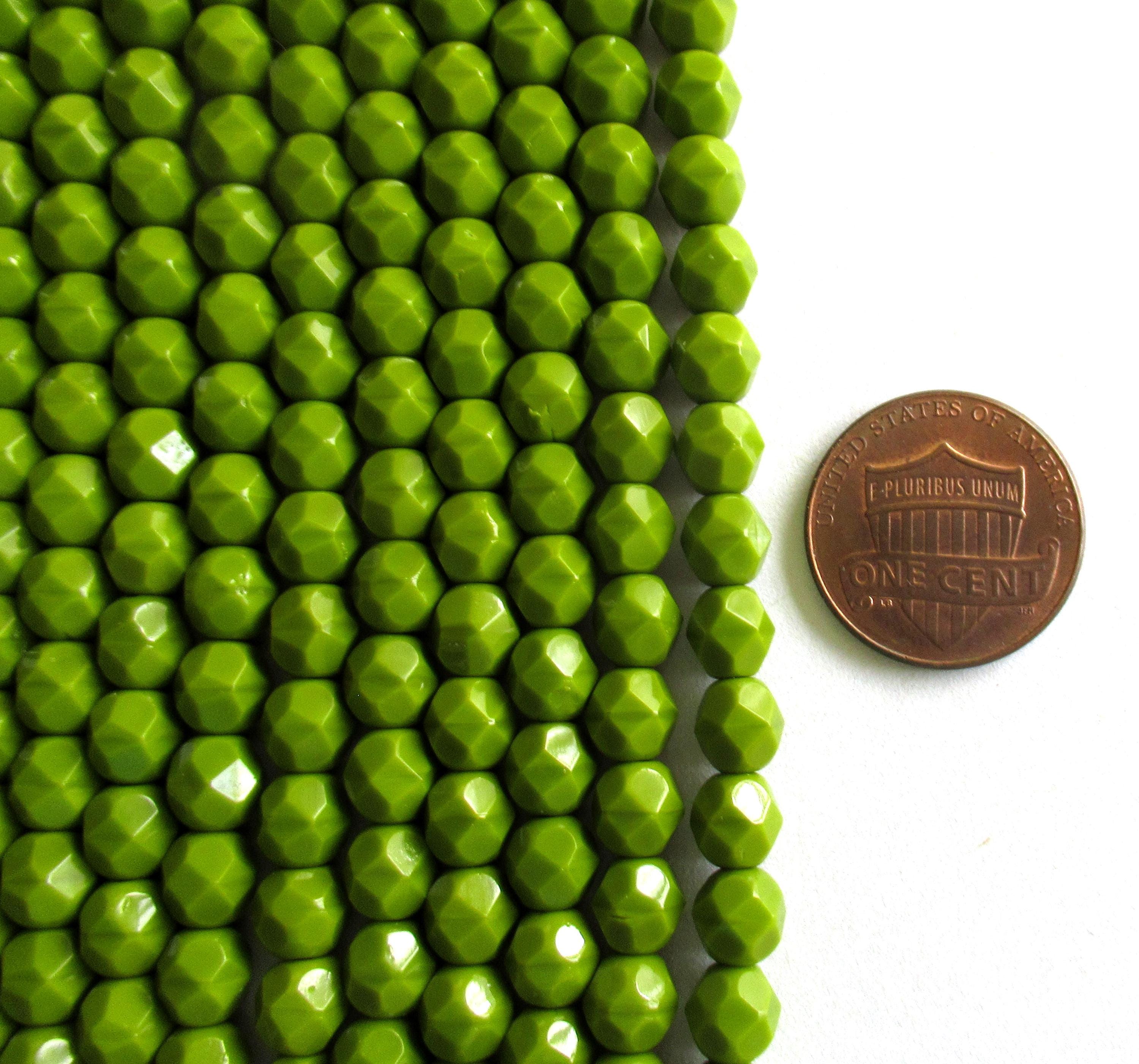 25 6mm Czech glass beads - opaque olive green or olivine beads - fire polished faceted round beads - C0036