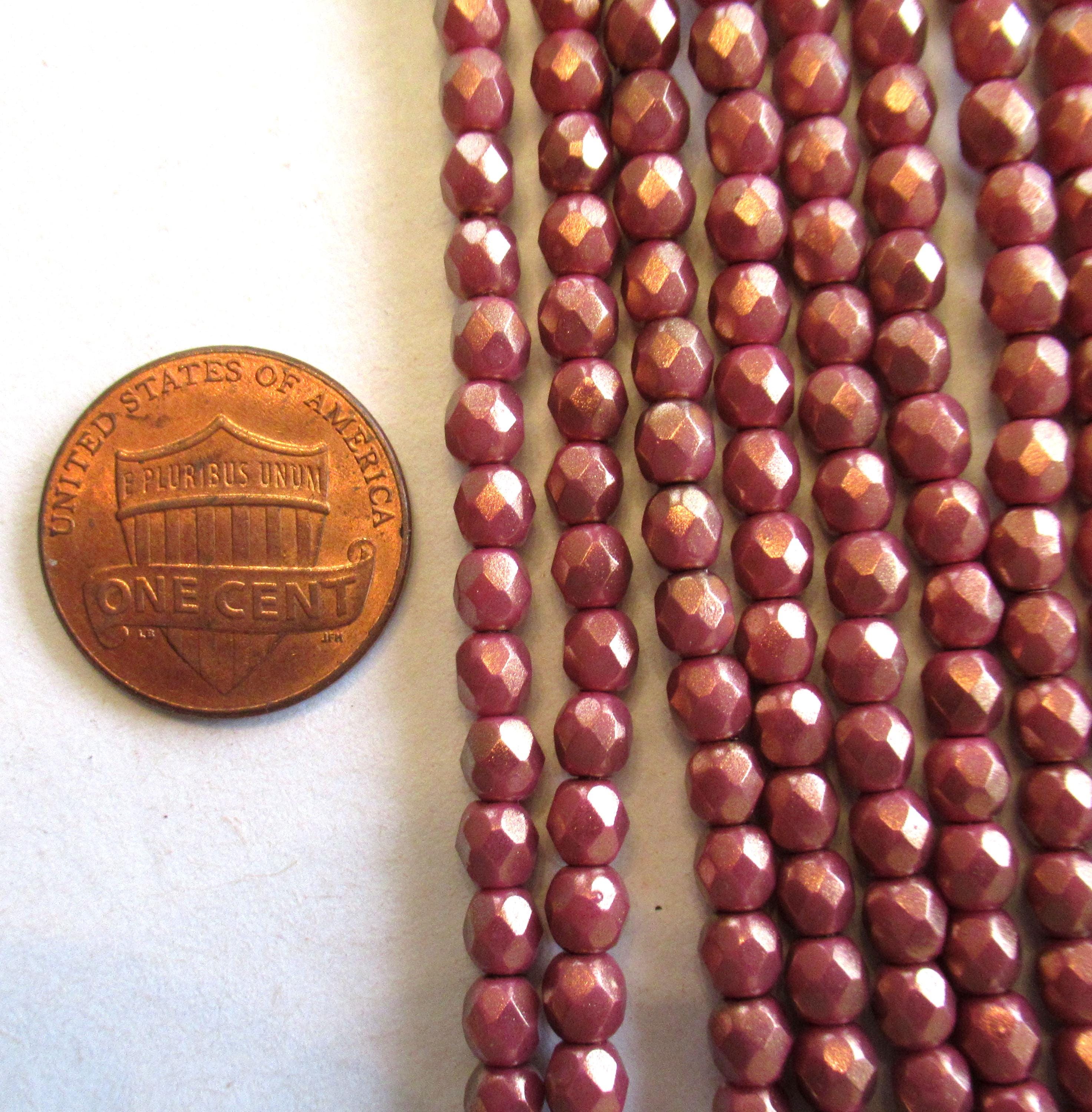 50 4mm Halo Ethereal Cherub Czech glass beads - opaque pink beads w/ a shiny gold luster finish - fire polished faceted round beads - C0077