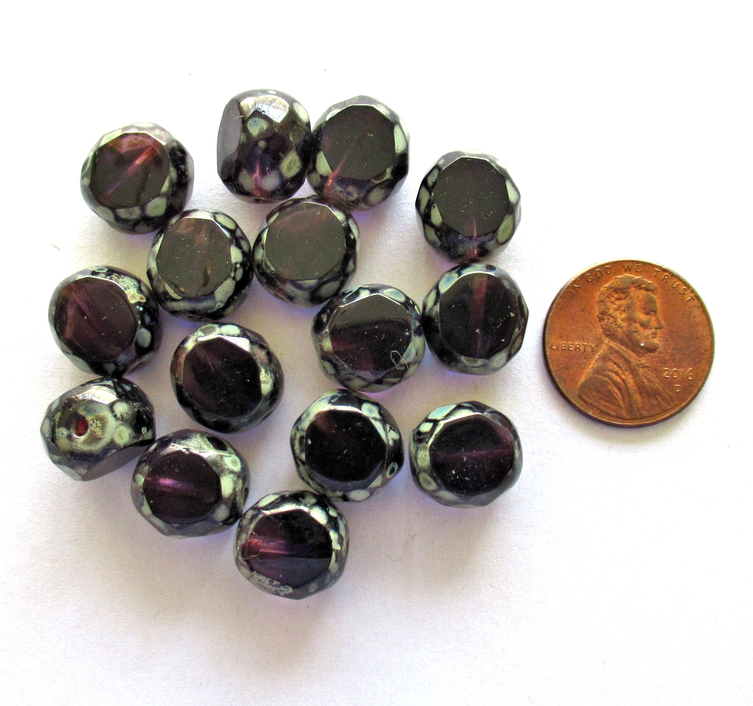 Five 12mm large Czech glass beads - purple / amethyst window beads - table cut chunky statement beads - dual faceted fire polished beads - 600531