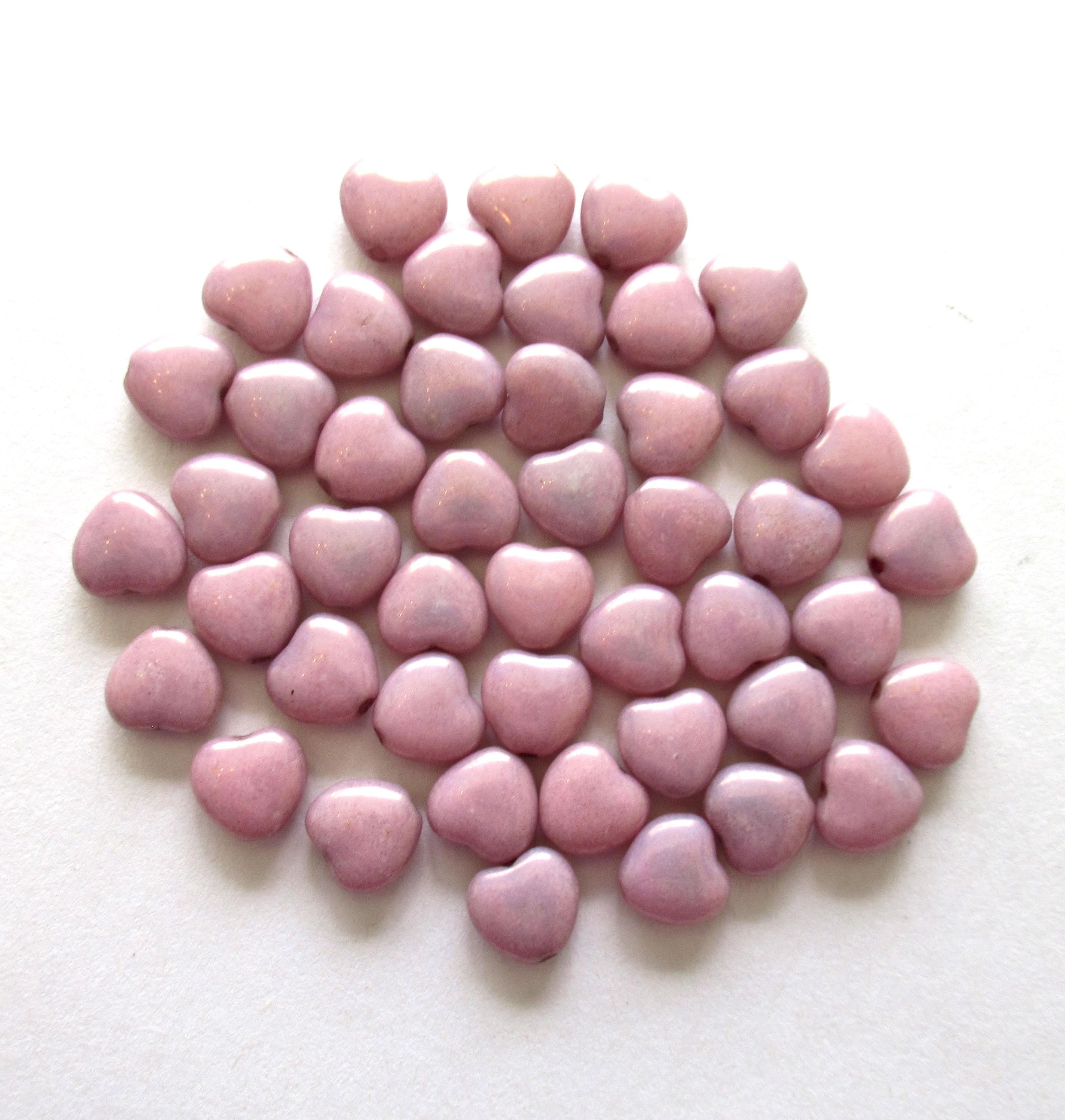 25 Czech glass heart beads - 8mm opaque baby pink luster heart shaped beads - 00601