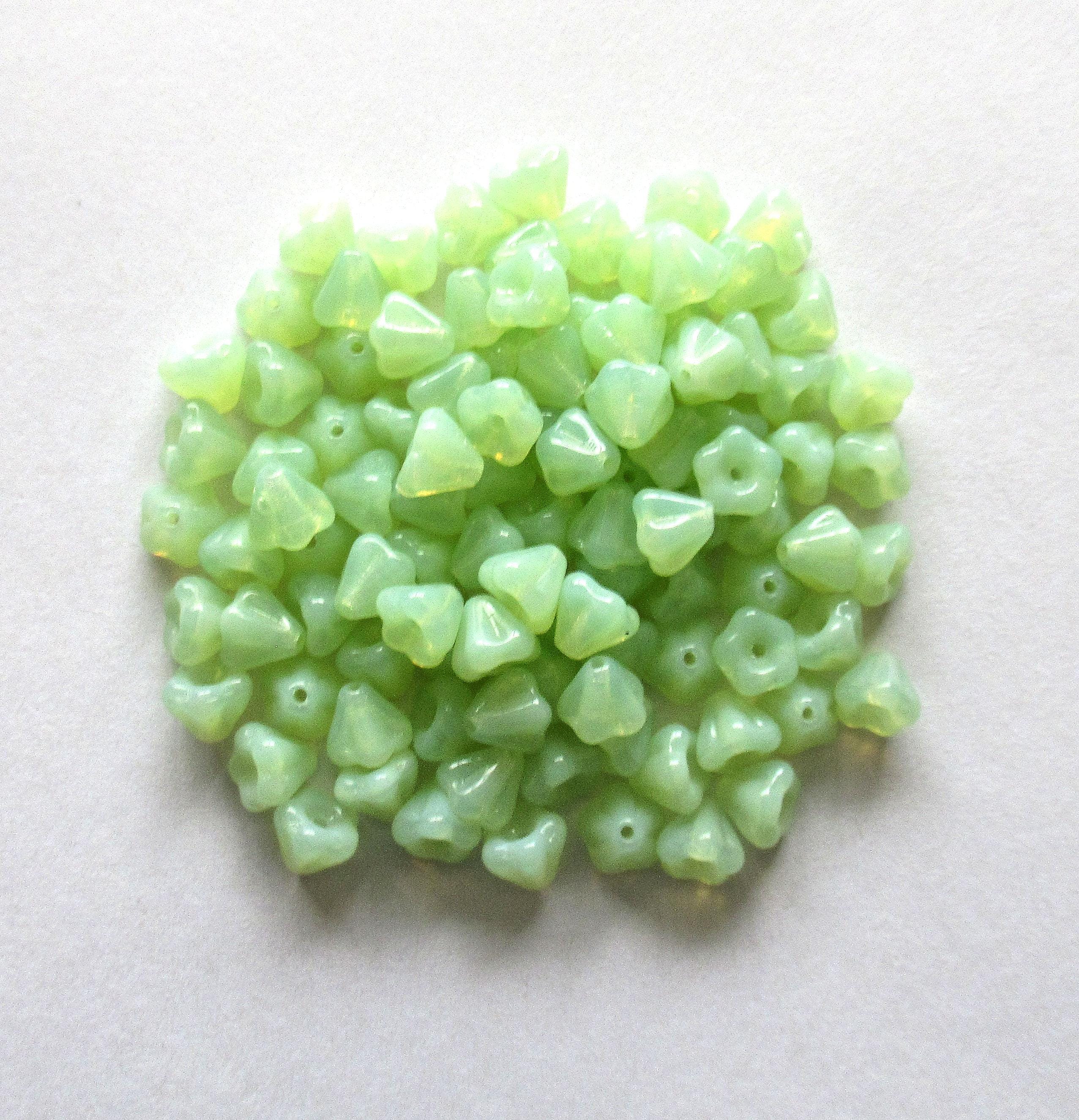 50 Czech glass baby Bell Flower beads - 4 x 6mm - mint green opal flower beads - 00201