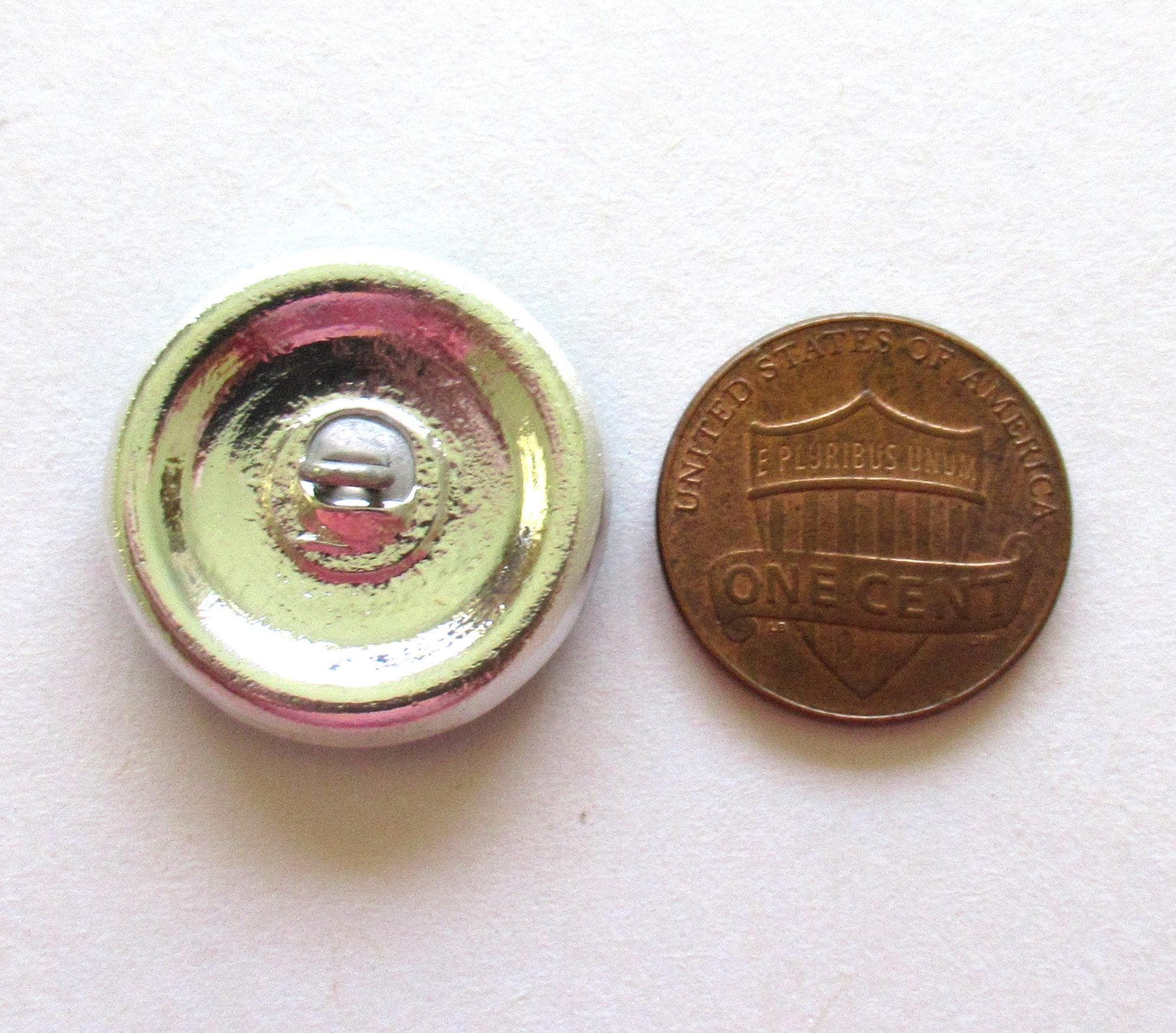 One 22mm Czech glass peacock button - aqua blue and gold - decorative shank button - C00003