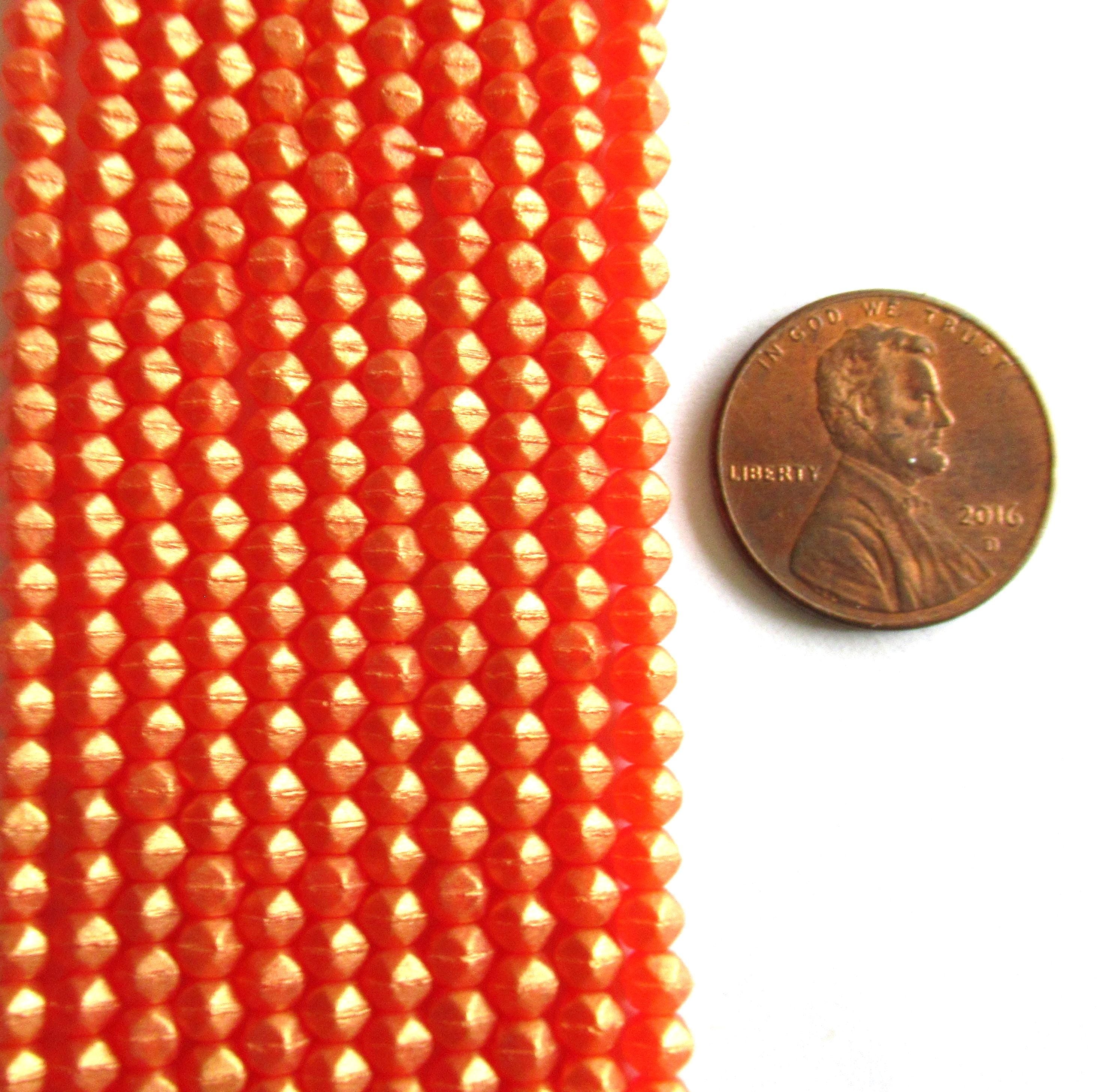 100 3mm English cut Czech glass beads - Sueded Gold Hyacinth - orange spacer beads with a matte gold finish - pressed glass beads - C0058