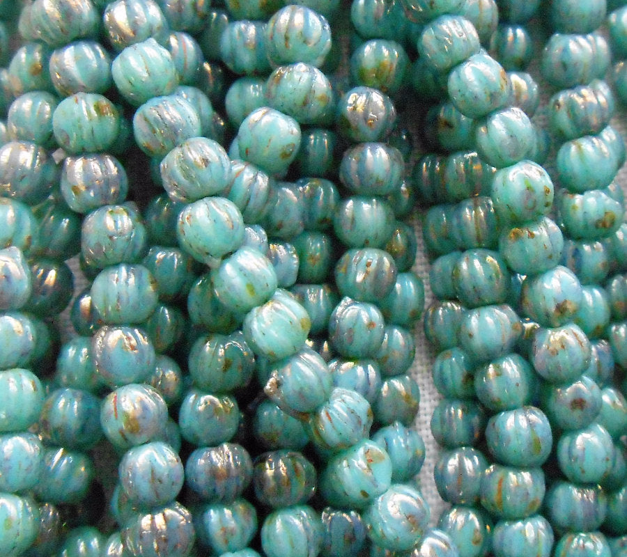 Lot of 100 3mm Opaque Turquoise Blue Green Bronze Picsso Czech pressed glass melon beads C1850