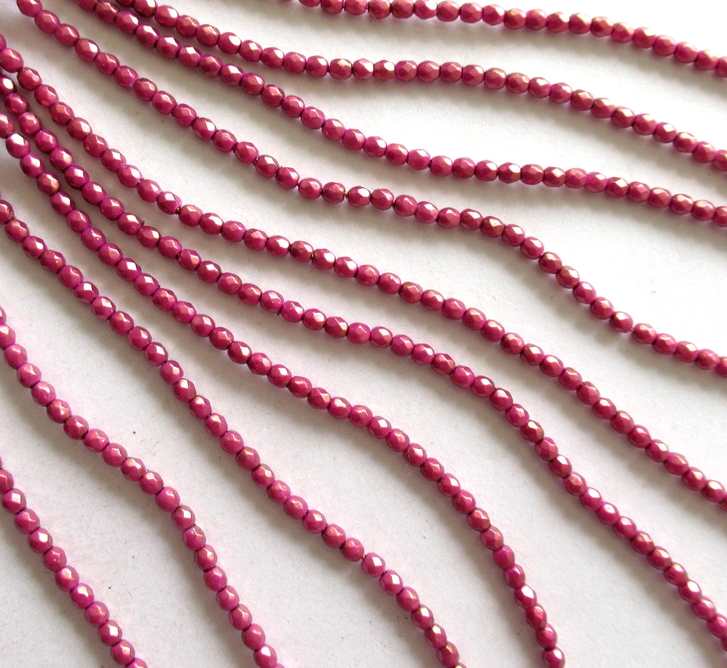 50 3mm Halo Ethereal Madder Rose pink Czech glass beads - round faceted fire polished beads - C0058