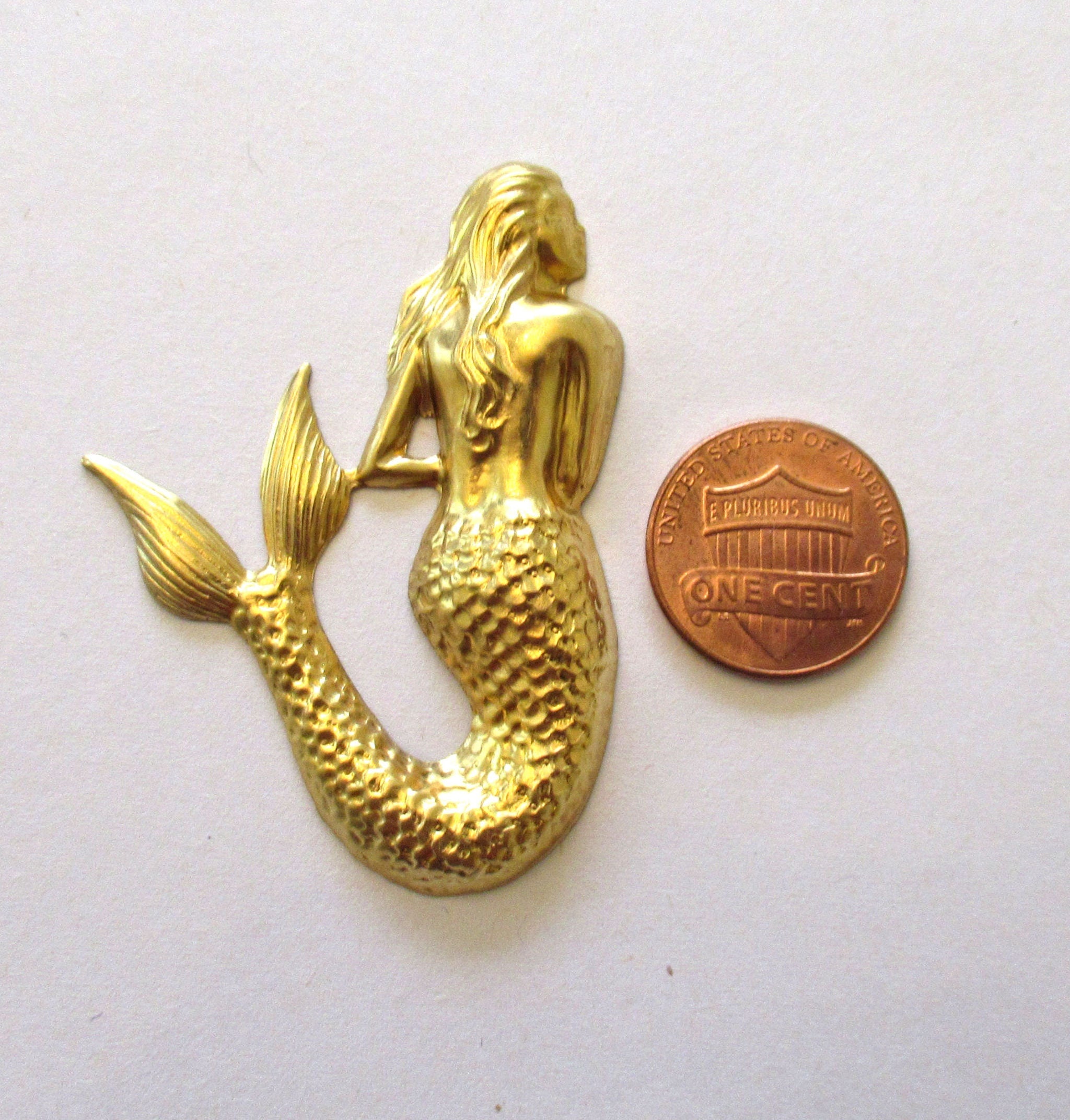 1 large raw brass stamping, - mermaid ornament - pendant - connector - 2" x 1.5"inches - USA made
