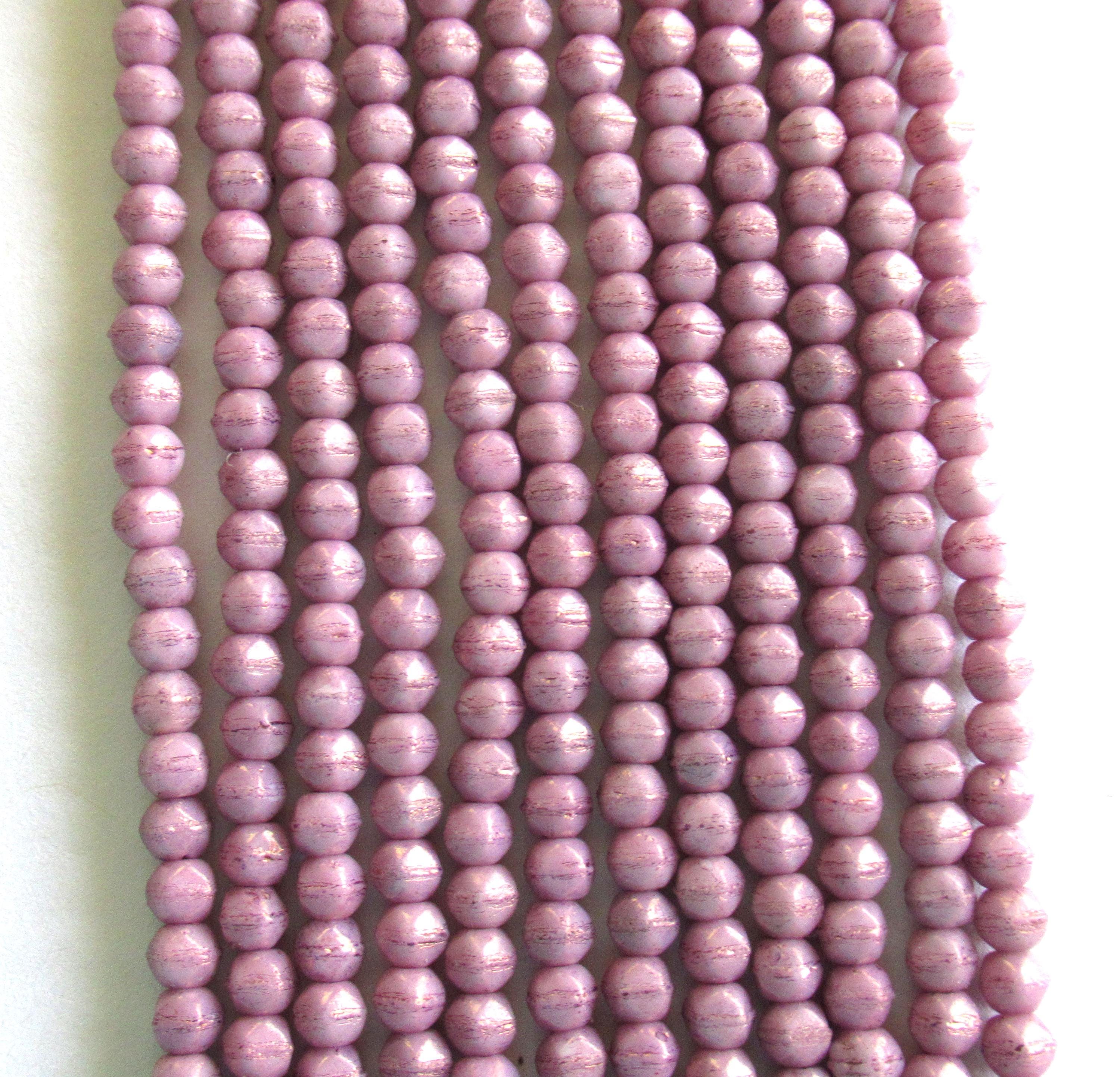 100 3mm Czech glass English cut beads - Opaque Lilac Luster - lavender or purple spacer beads - pressed glass beads - C0068