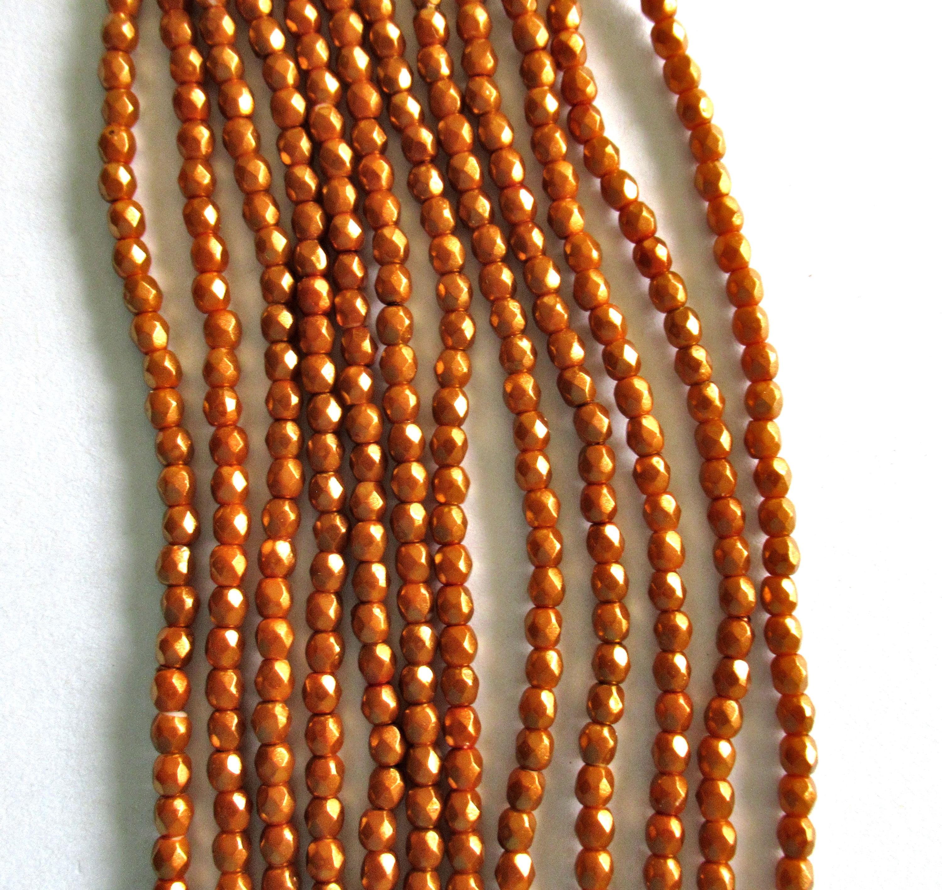 50 3mm Czech glass beads - Halo Ethereal Sandalwood beads - faceted fire polished round - opaque burnt orange beads - C0087