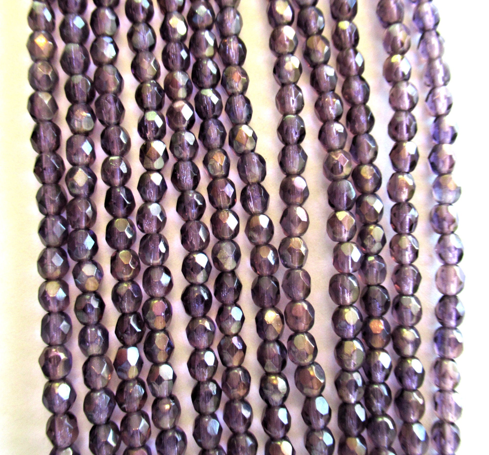 Fifty 4mm Czech glass beads - Tanzanite Twilight - purple luster beads - round faceted fire polished beads C0055