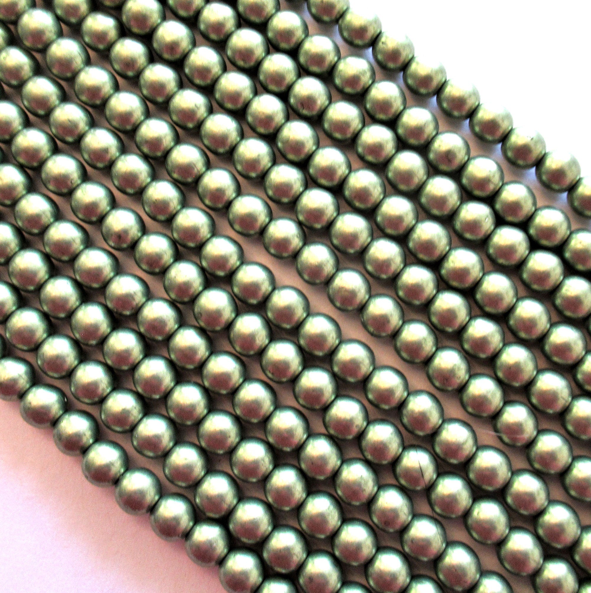 Lot of 50 6mm Czech glass druk beads - opaque Metallic Saturated Greenery - green smooth round druks - C0037