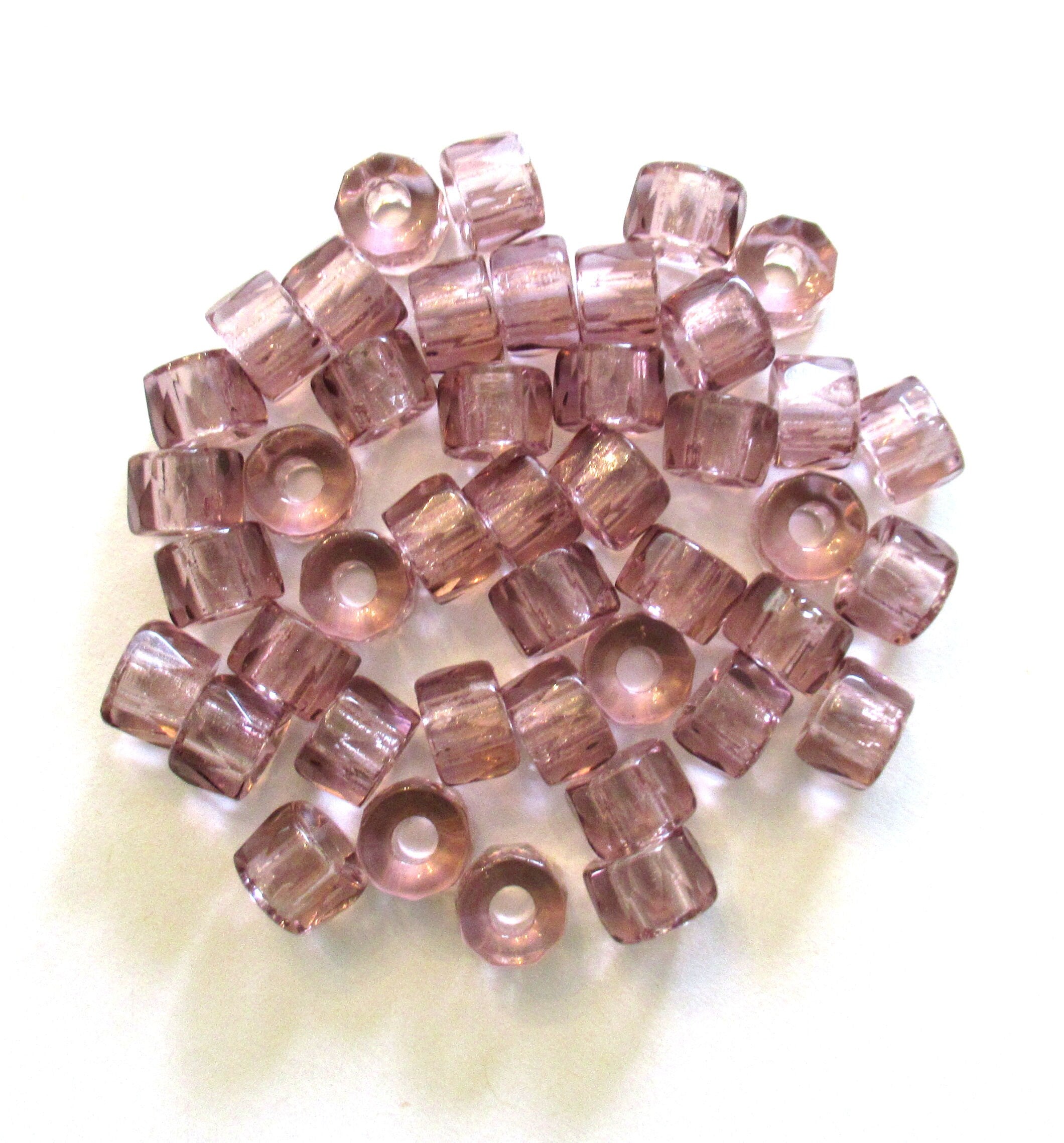 Lot of 25 9mm faceted Czech glass pony beads - light amethyst crow, roller beads - large hole purple faceted fire polished beads C00191