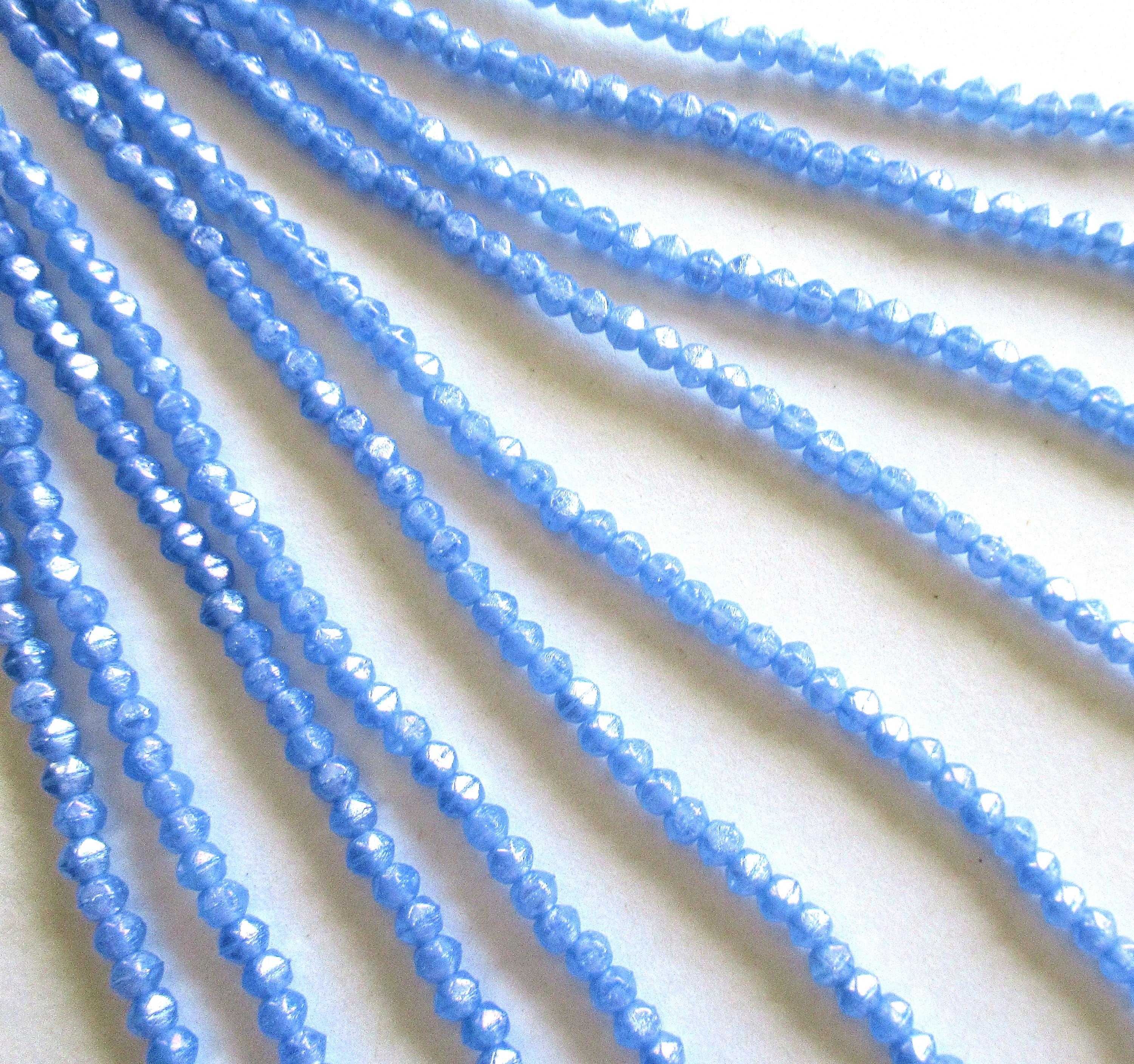 100 3mm English cut Czech glass beads - Luster Iris Milky Sapphire Blue spacer beads - pressed glass beads - C0019