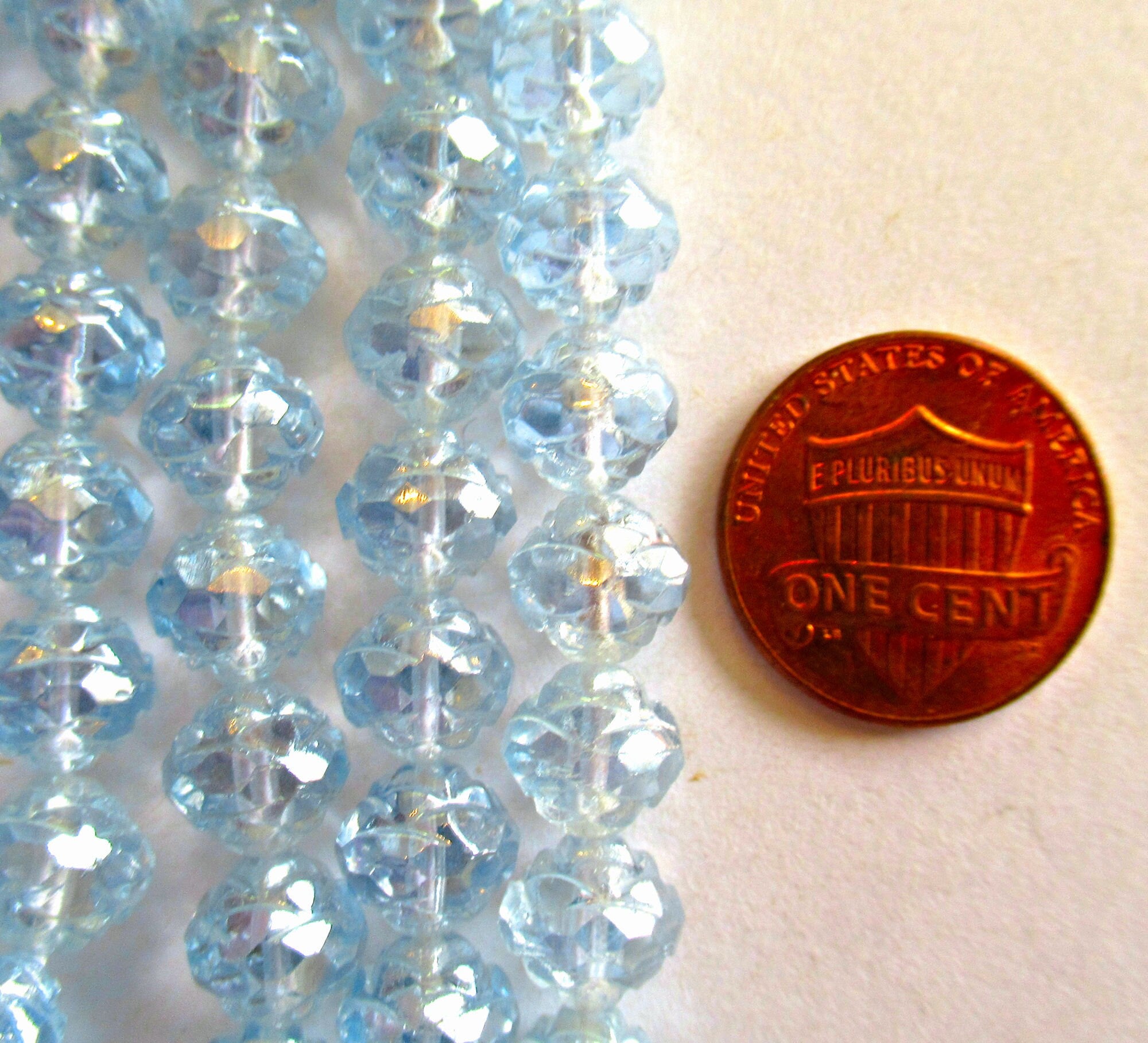 Lot of 12 Czech glass rosebud beads - Luster Light Sapphire 8 x 7mm - faceted fire polished antique cut beads C0084