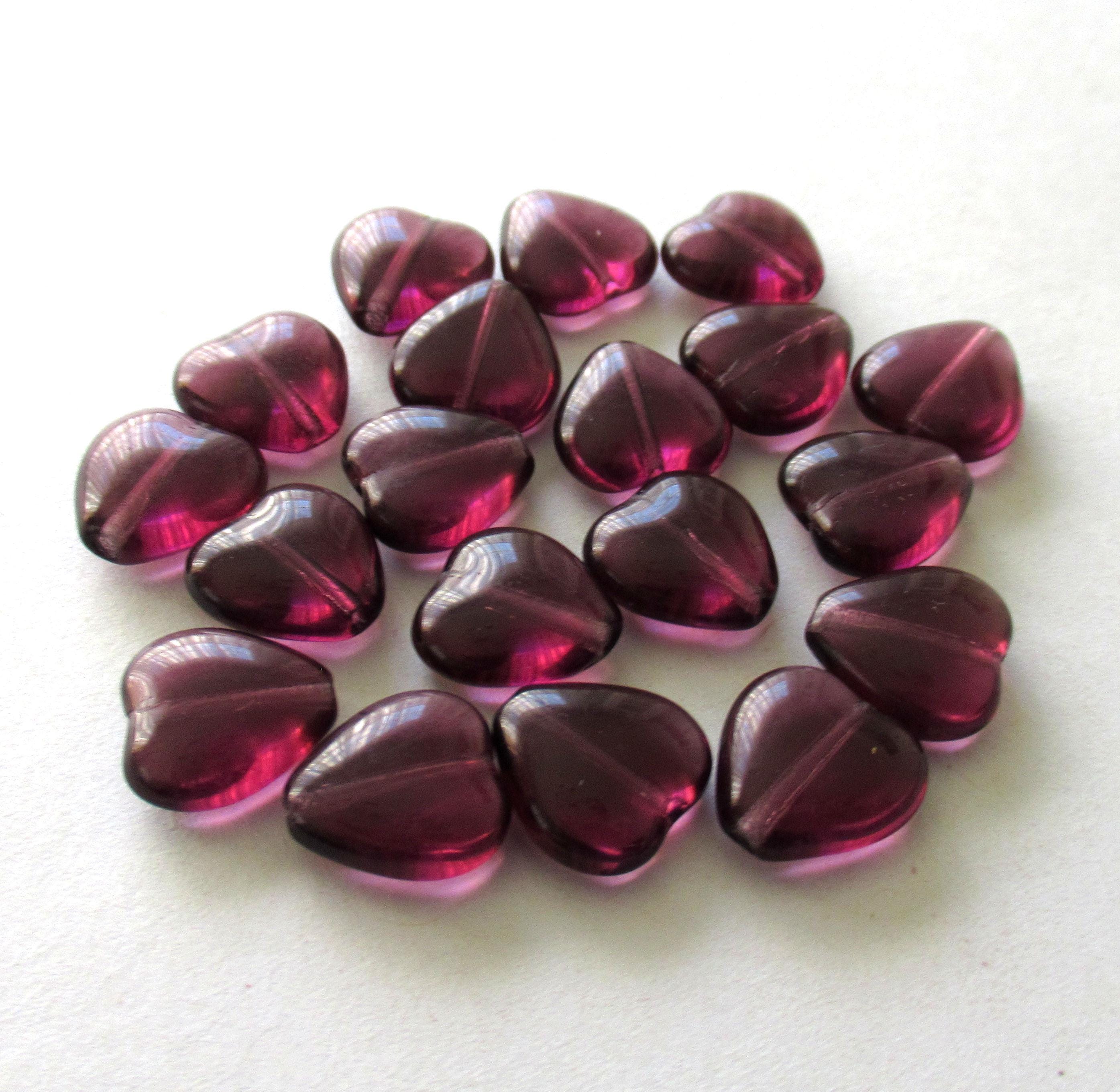 15 Czech glass heart beads - 12 x 11mm - amethyst or purple heart shaped beads - C0056