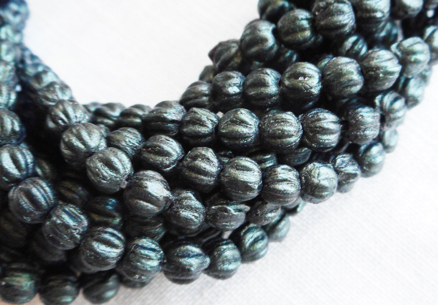 Lot of 100 3mm Forest Green, dark Sueded, Suede Metallic Green melon beads, Czech pressed glass beads C04150