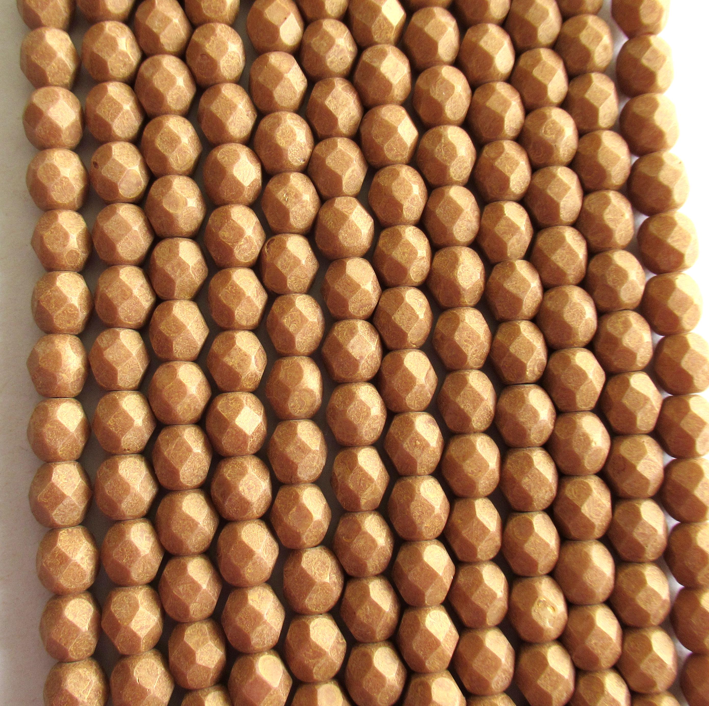 25 6mm Pacifica Macadamia Czech glass beads - opaque neutral tan or nut brown beads - faceted fire polished round beads - C0055