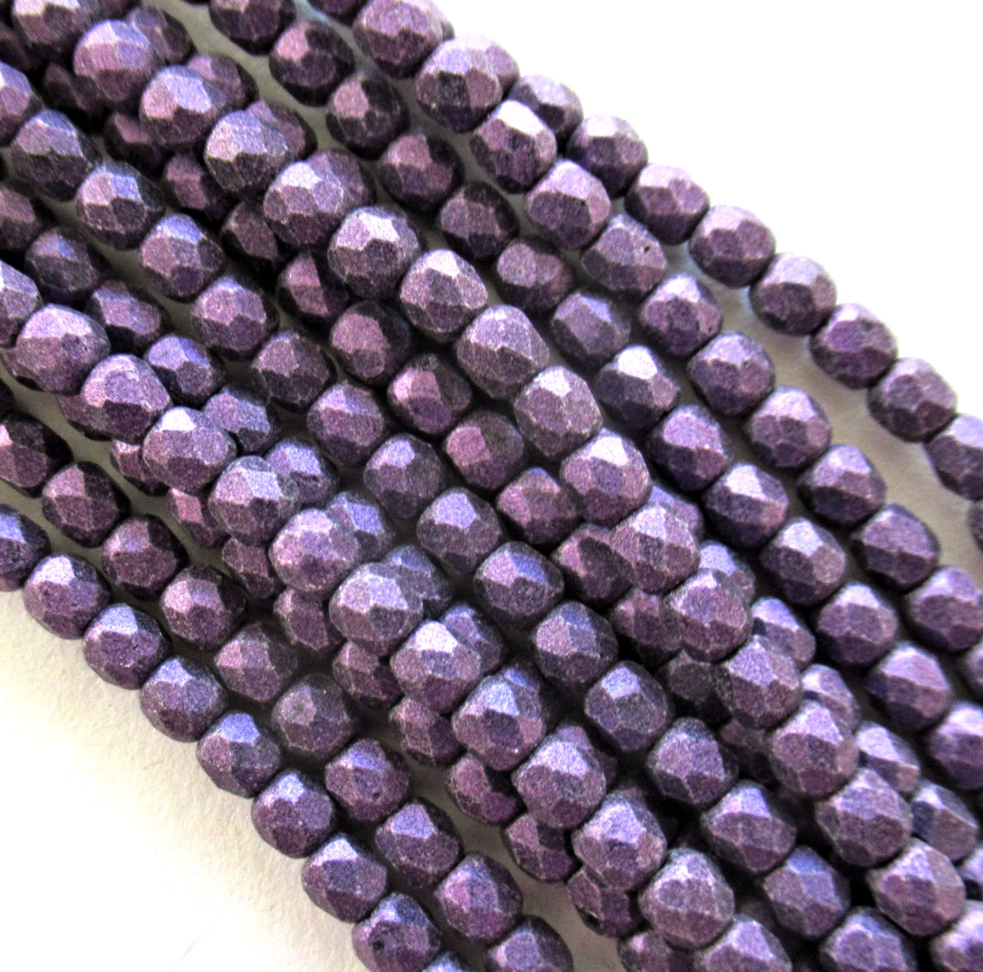 50 3mm Czech glass beads - Matte Metallic Purple Suede fire polished faceted beads - C0074