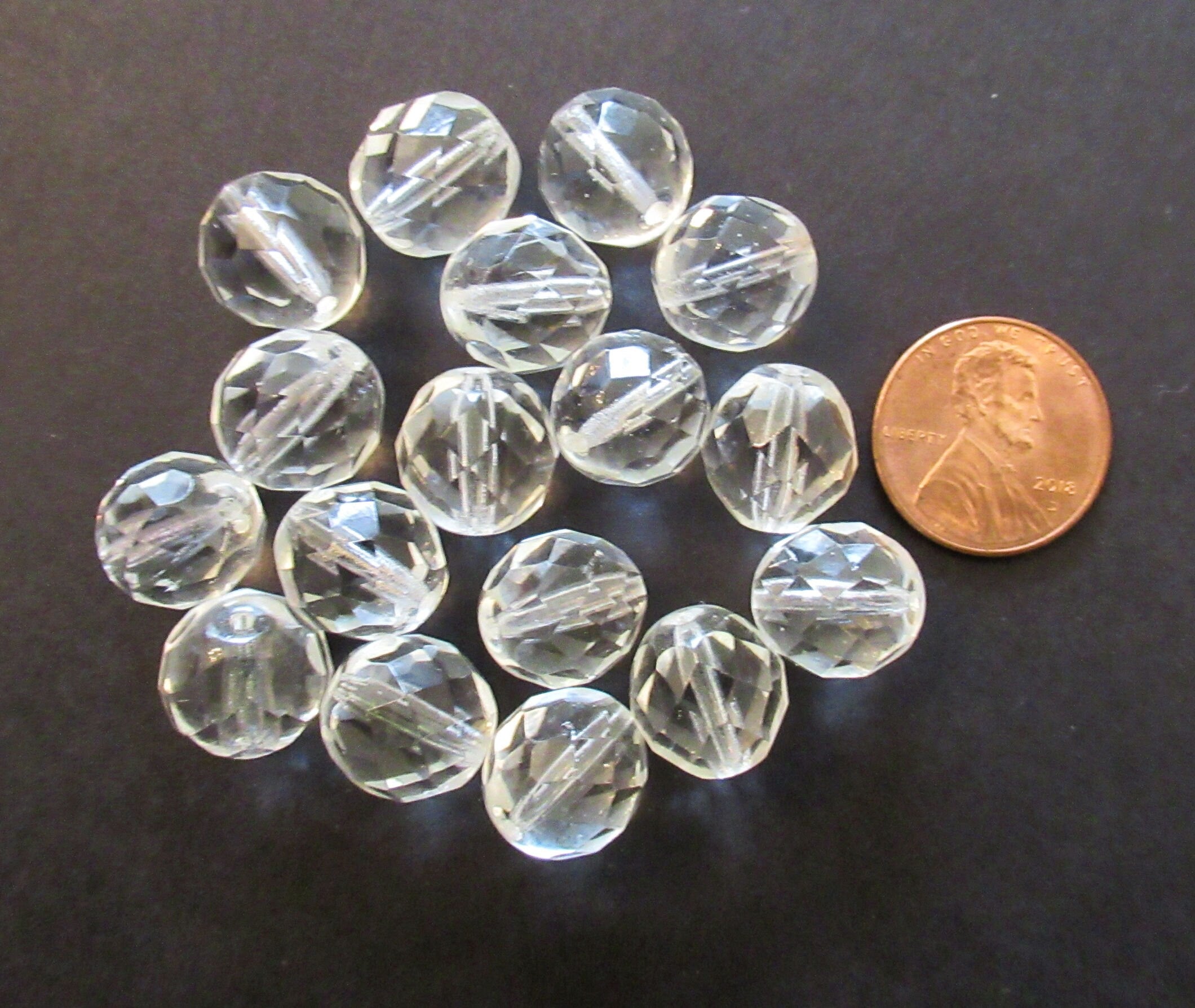 Ten Czech glass fire polished faceted round beads - 12mm crystal clear beads C0067