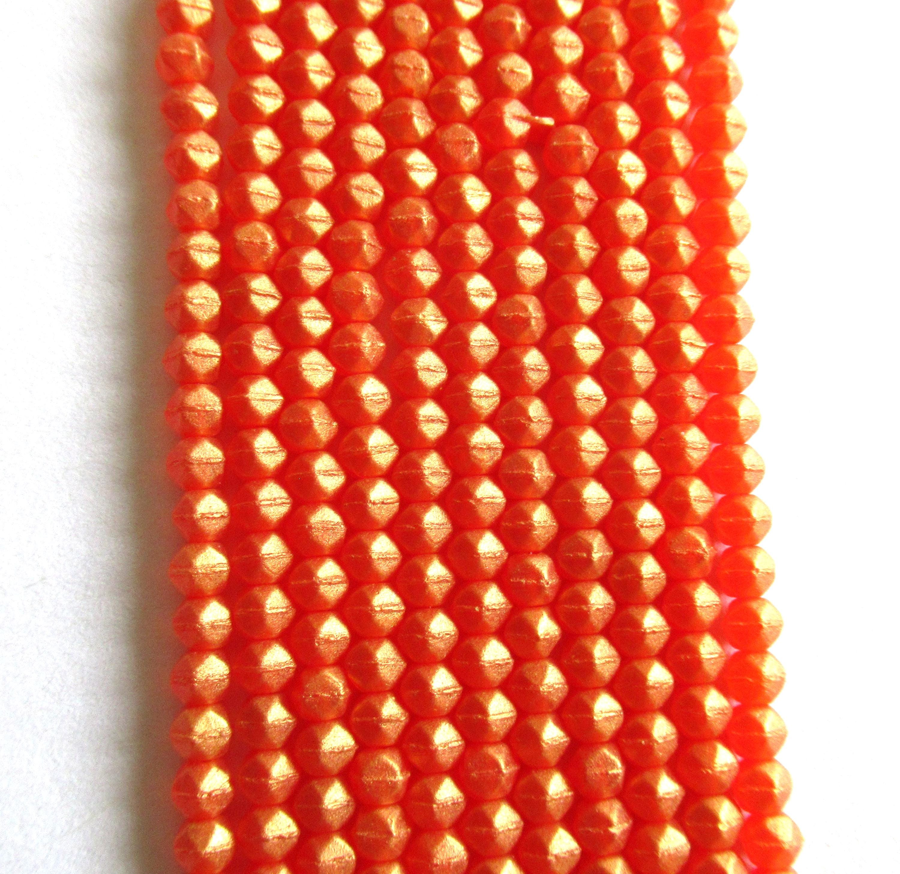 100 3mm English cut Czech glass beads - Sueded Gold Hyacinth - orange spacer beads with a matte gold finish - pressed glass beads - C0058