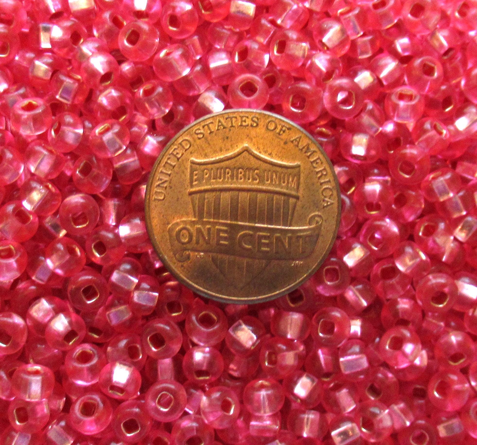 24 grams Czech glass Preciosa Rocaille 6/0 seed beads - transparent pink silver lined bead - size 6 seed beads - 4mm spacer beads - C00431