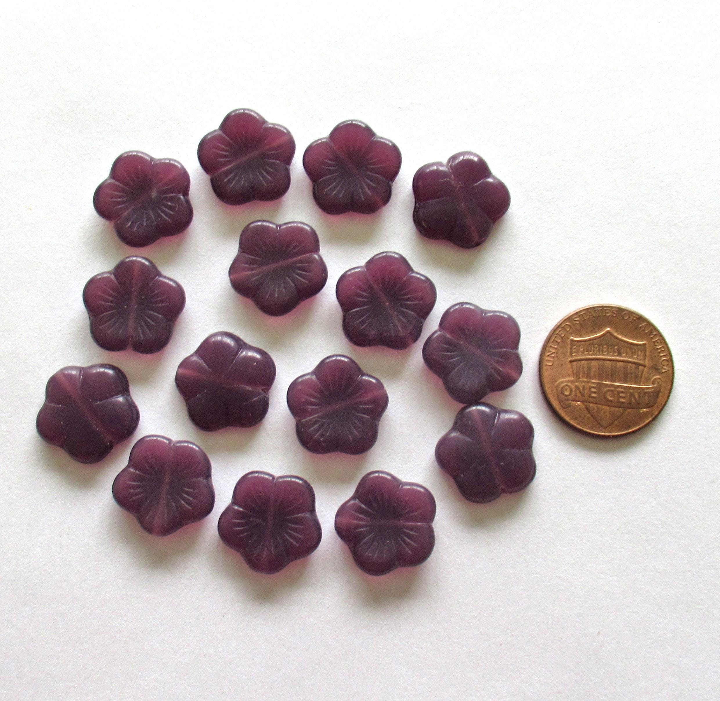 Ten 14mm Czech glass flower beads - milky amethyst purple opal - pressed glass floral beads - C0221