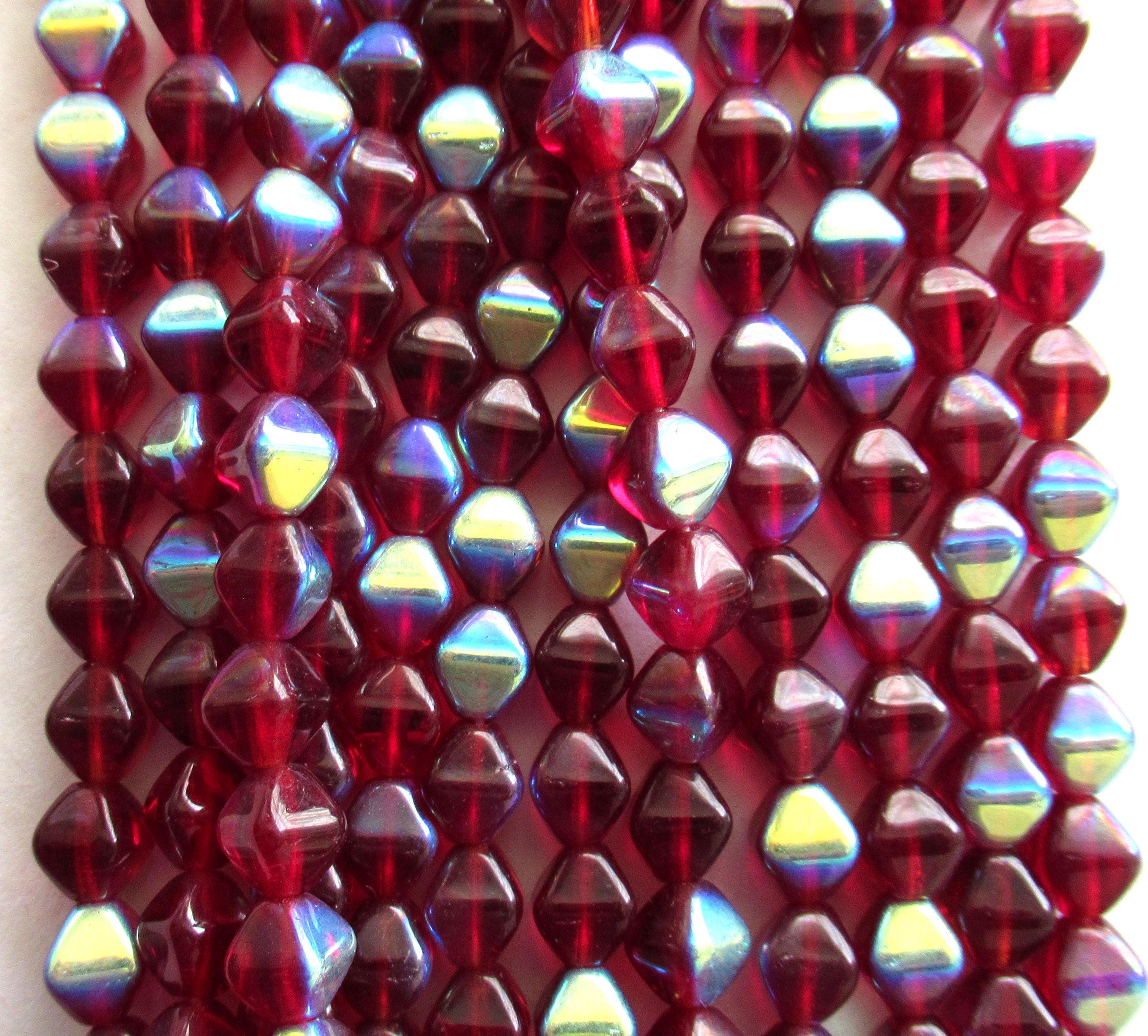 Fifty 6mm Czech glass bicones - ruby red / light garnet ab beads - pressed glass bicone beads - C0055