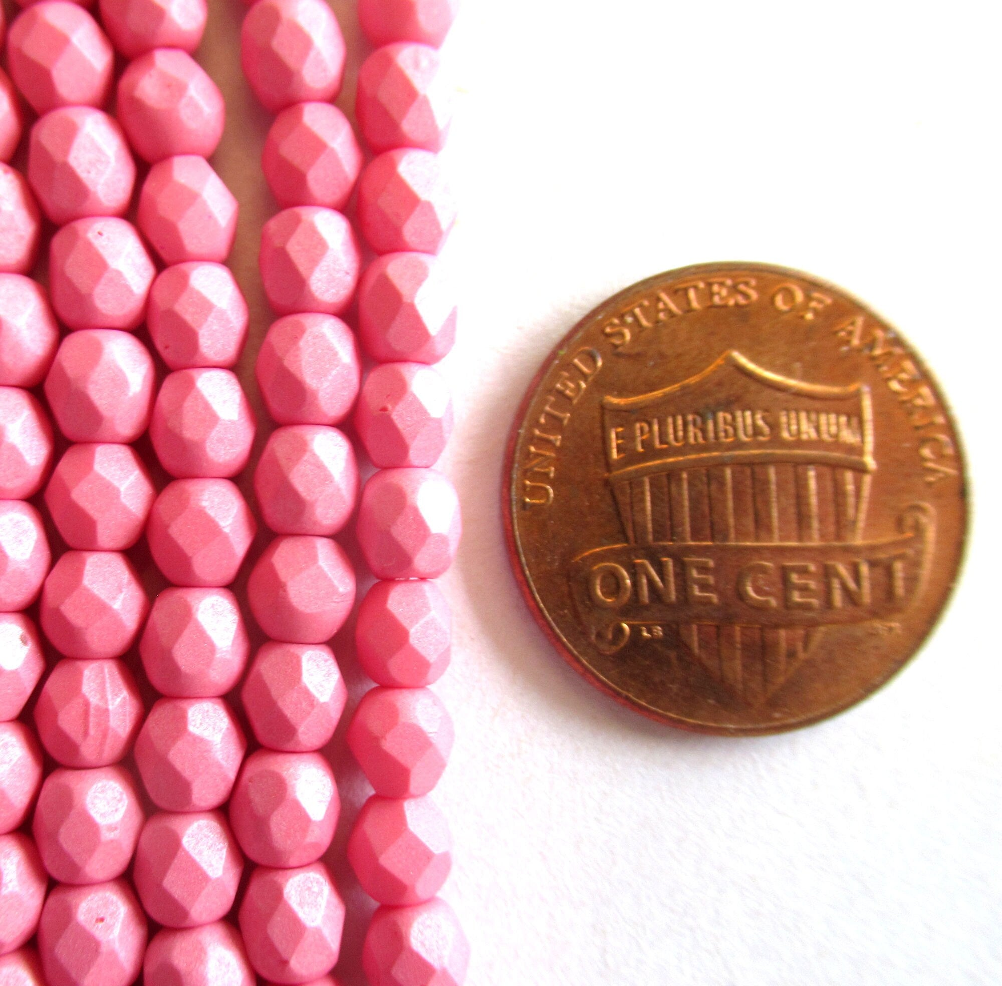 50 4mm Czech glass beads - Saturated Pink - opaque matte bright pink - fire polished faceted round beads C0068