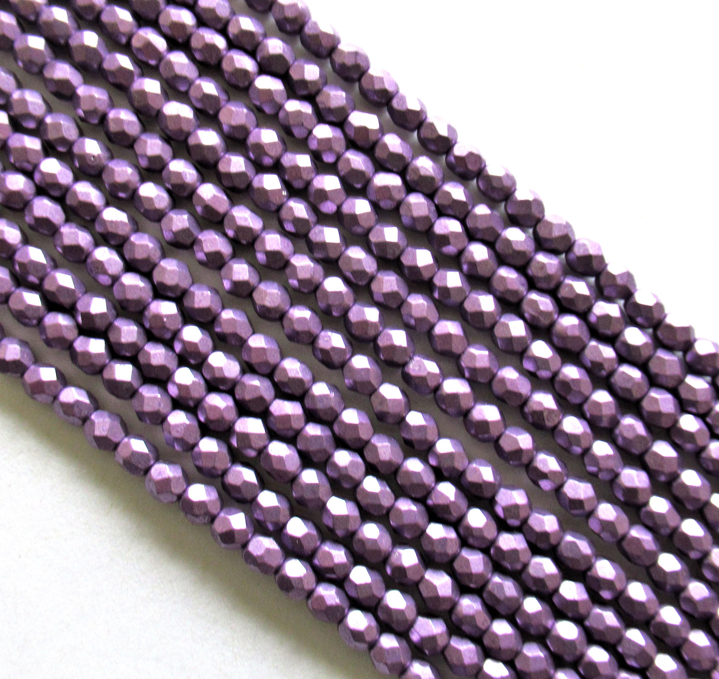 50 4mm Czech glass beads - Saturated Metallic Grapeade beads - purple metallic beads - faceted fire polished beads - 0055