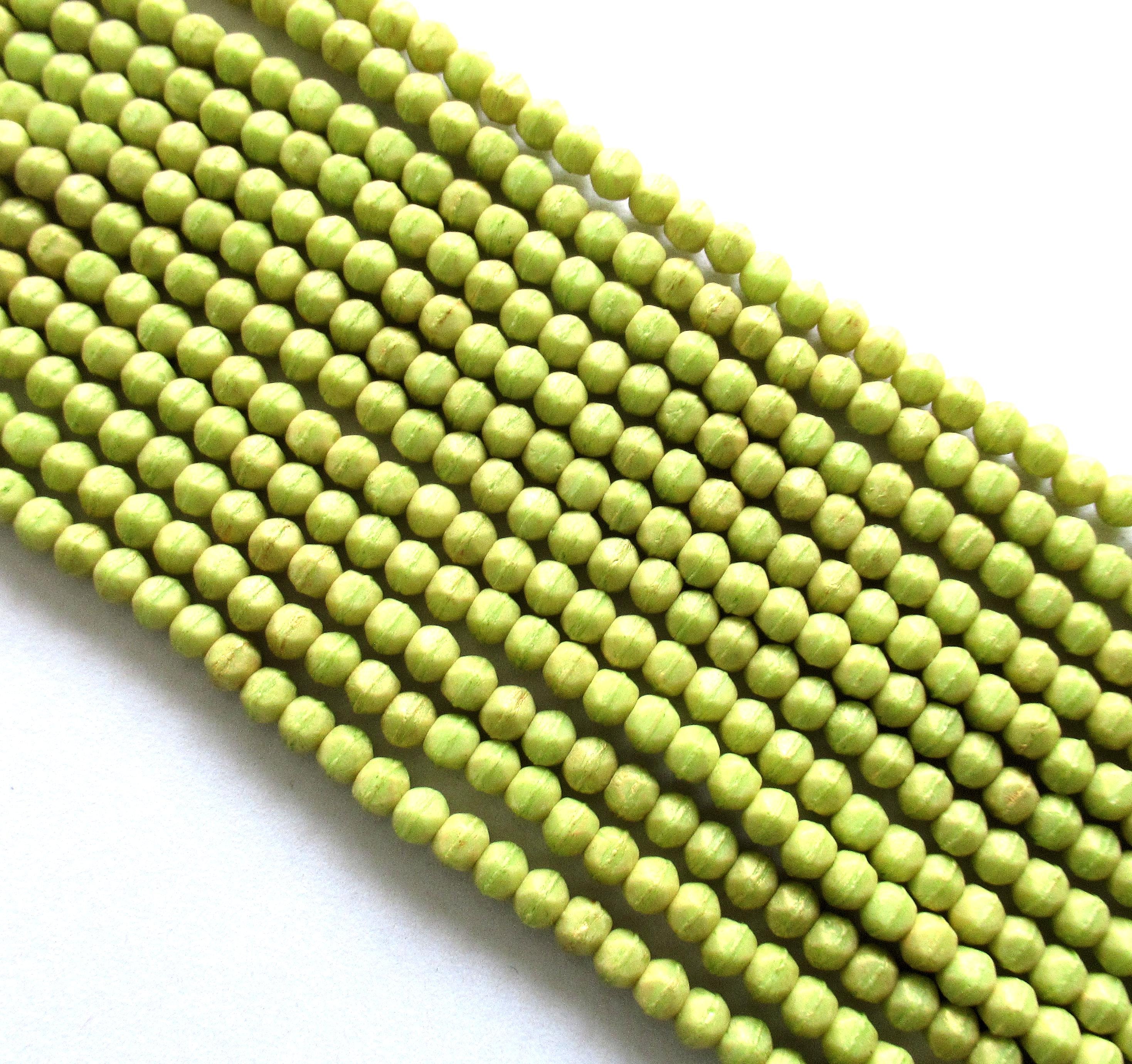 100 3mm English cut Czech glass beads - pacifica honeydew green spacer beads - pressed glass beads - C0077