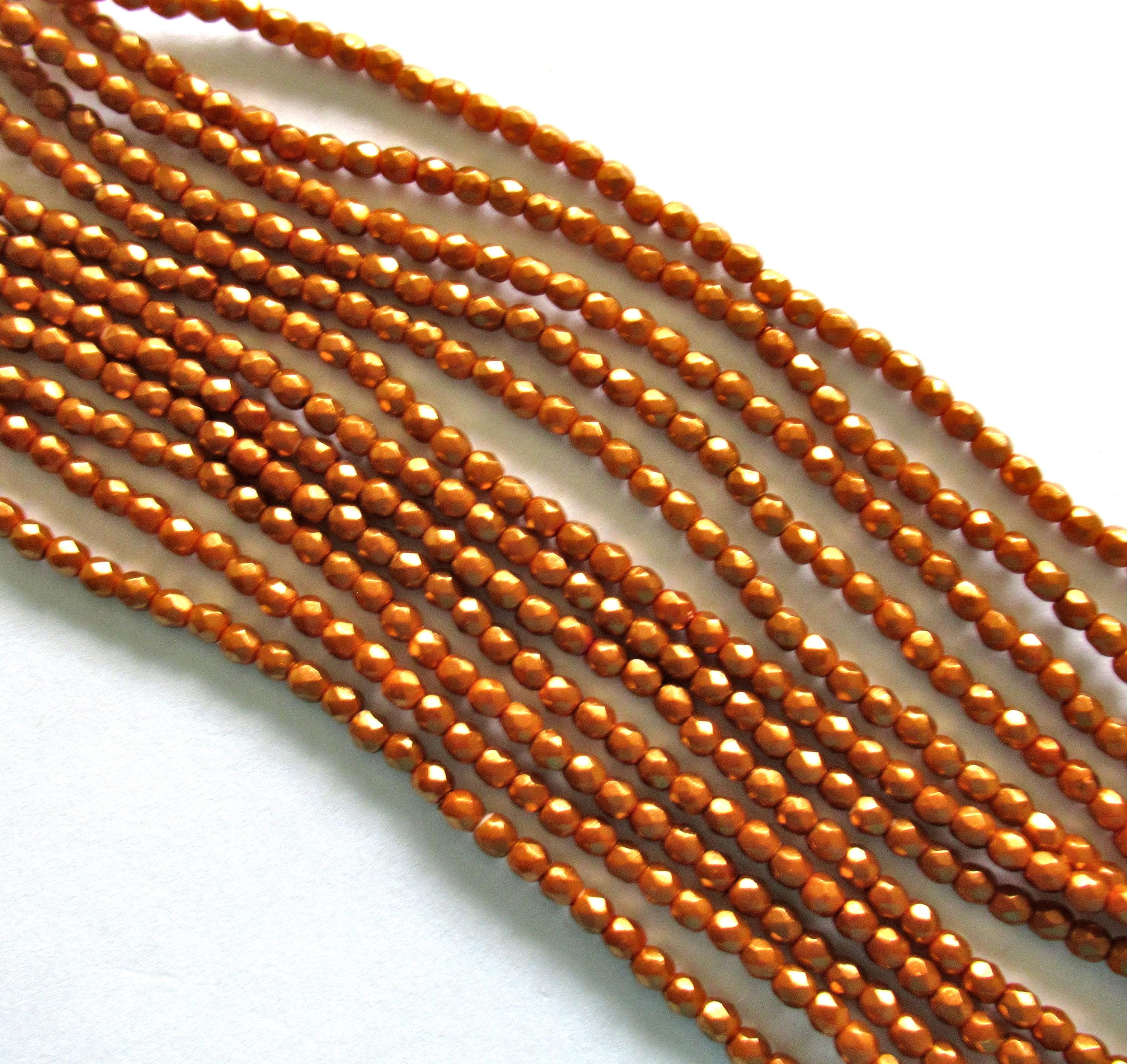 50 3mm Czech glass beads - Halo Ethereal Sandalwood beads - faceted fire polished round - opaque burnt orange beads - C0087