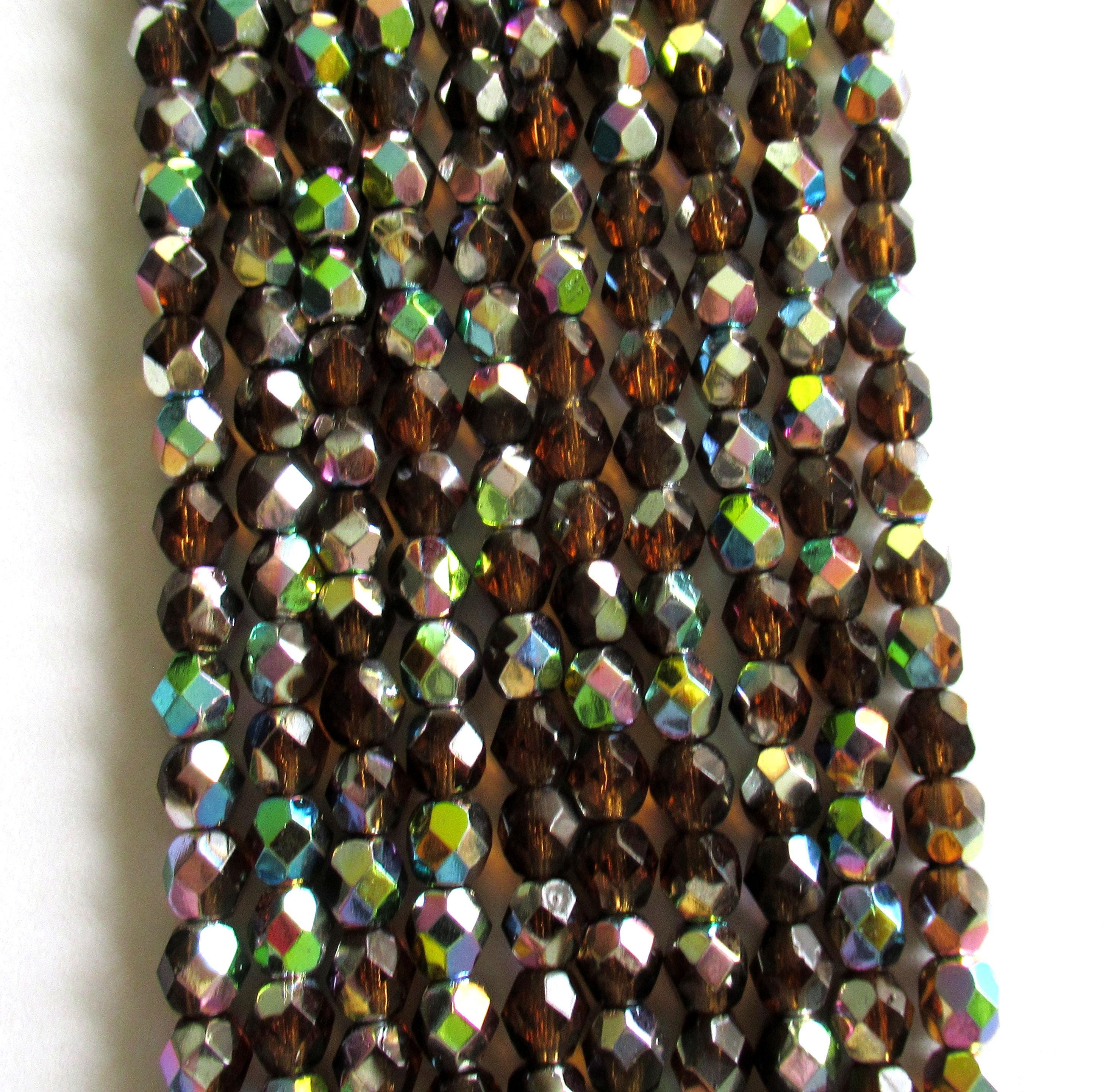 25 6mm Czech glass beads - smoky topaz brown vitral - faceted round fire polished beads C0094