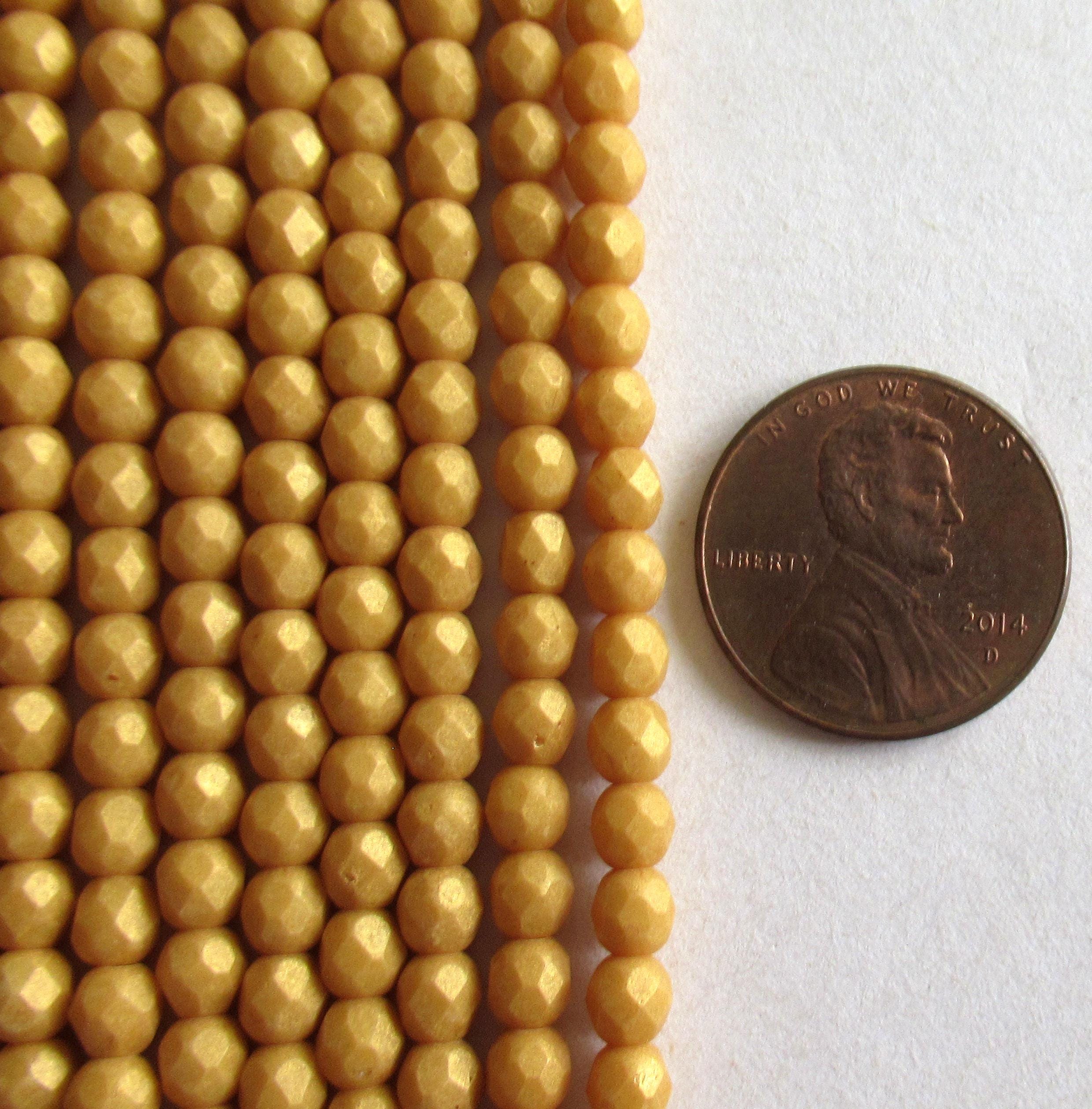 50 4mm Pacifica Ginger faceted Czech glass beads - neutral opaque tan or beige beads - yellow gold beads - fire polished beads C0046