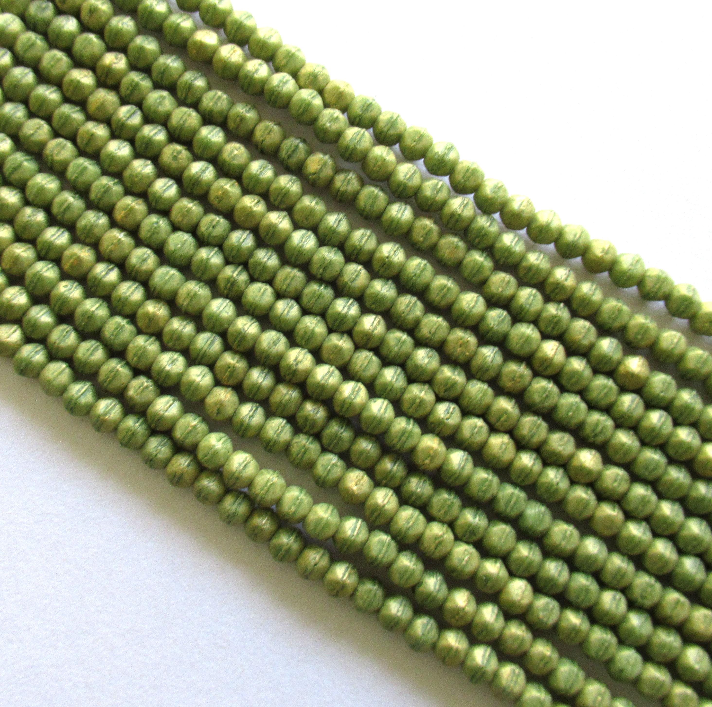 100 3mm English cut Czech glass beads - pacifica avocado green spacer beads - pressed glass beads - C0077