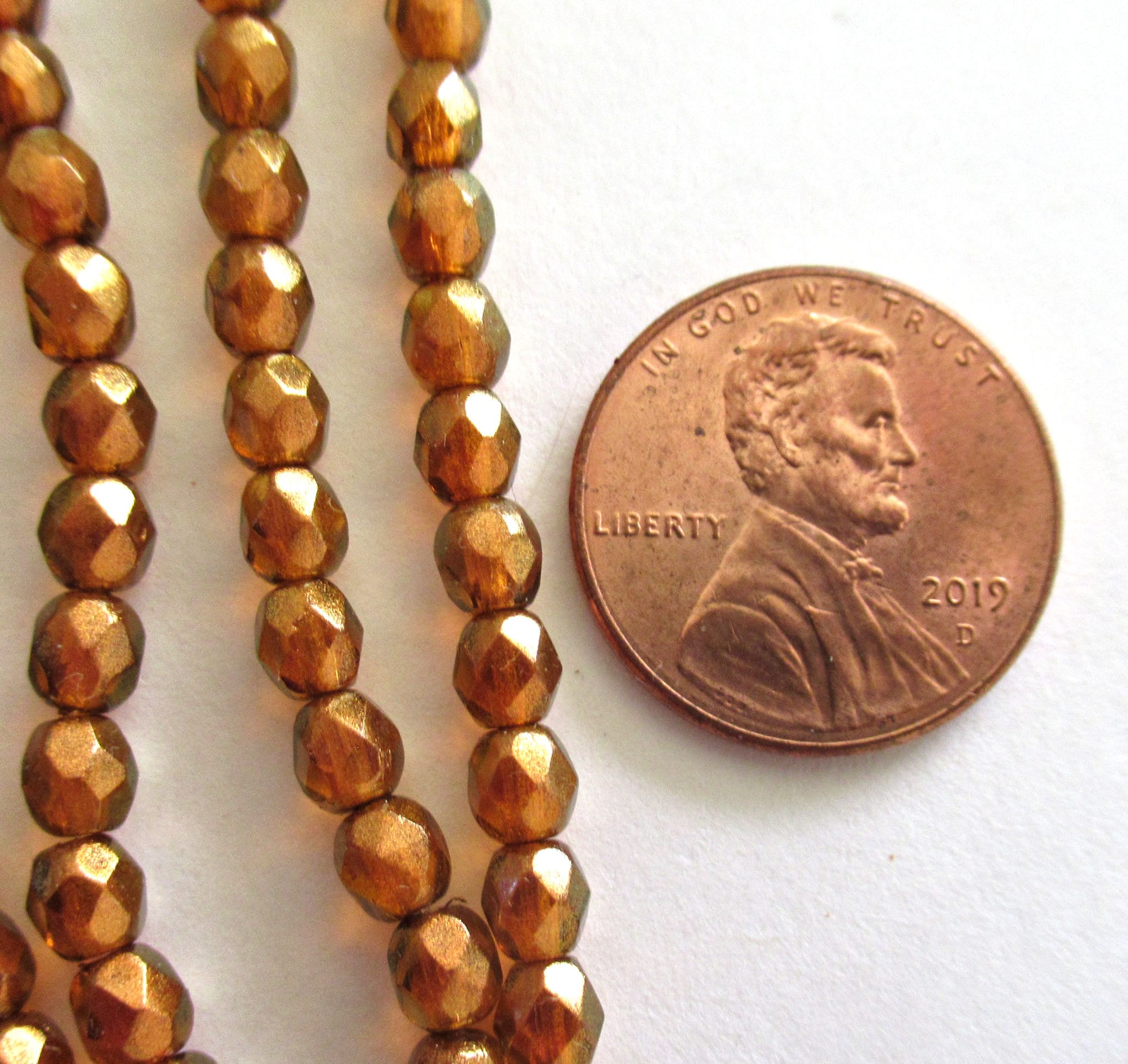 50 4mm Halo Sandalwood Orange Czech beads, Sienna glass over gold, fire polished, faceted round beads, C0017