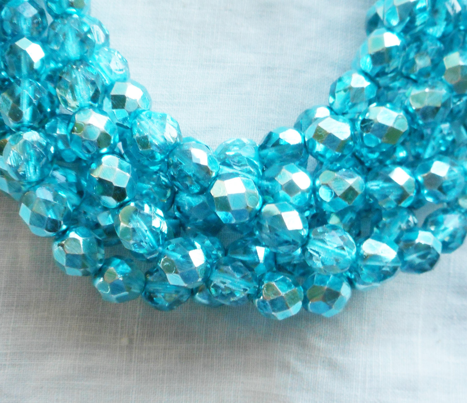 25 8mm Marine Blue Metallic Ice, faceted round fire polished Czech glass beads C50125