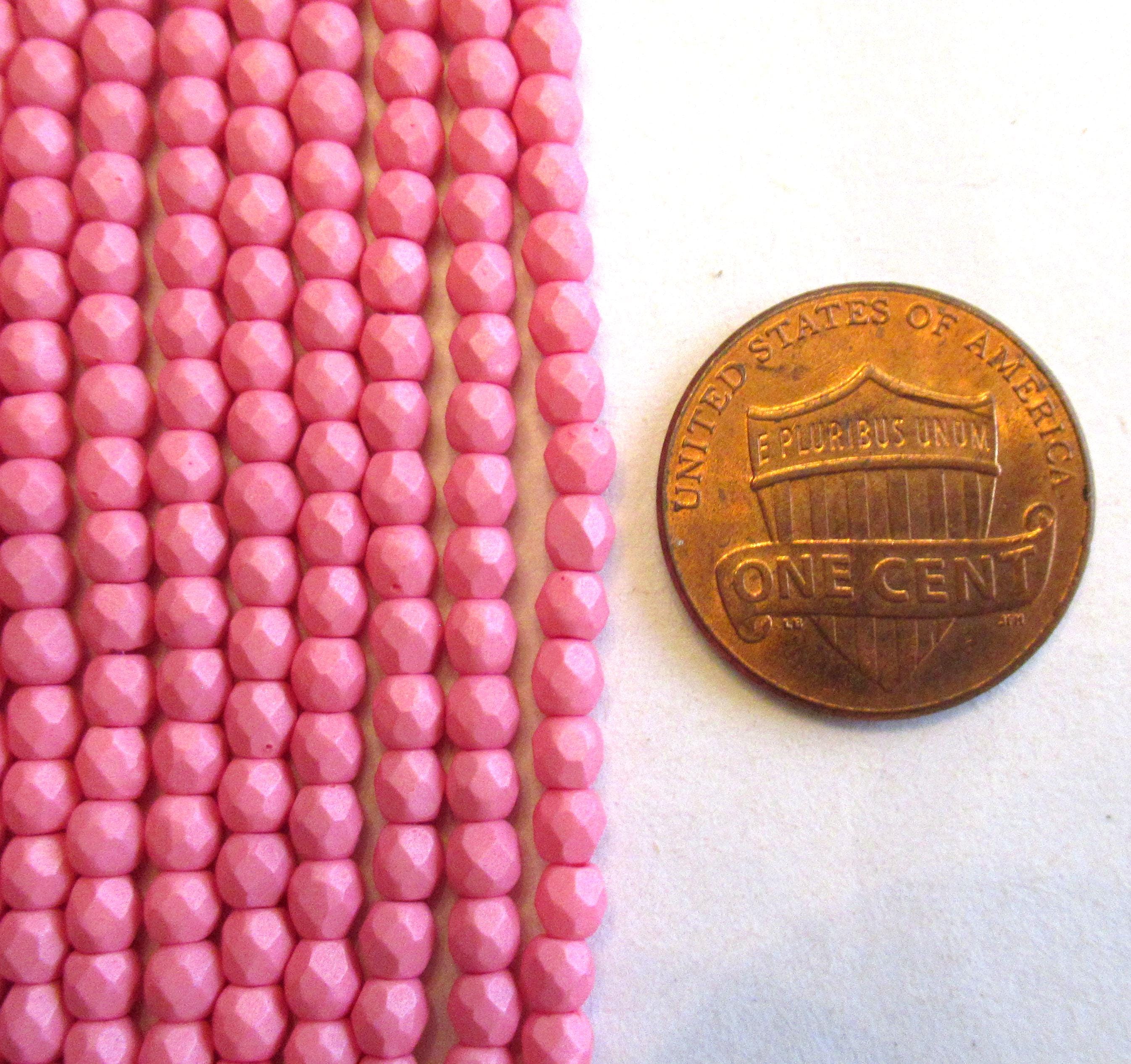 50 3mm Czech glass beads - Saturated Pink - opaque matte bright pink beads- fire polished faceted round beads C00627