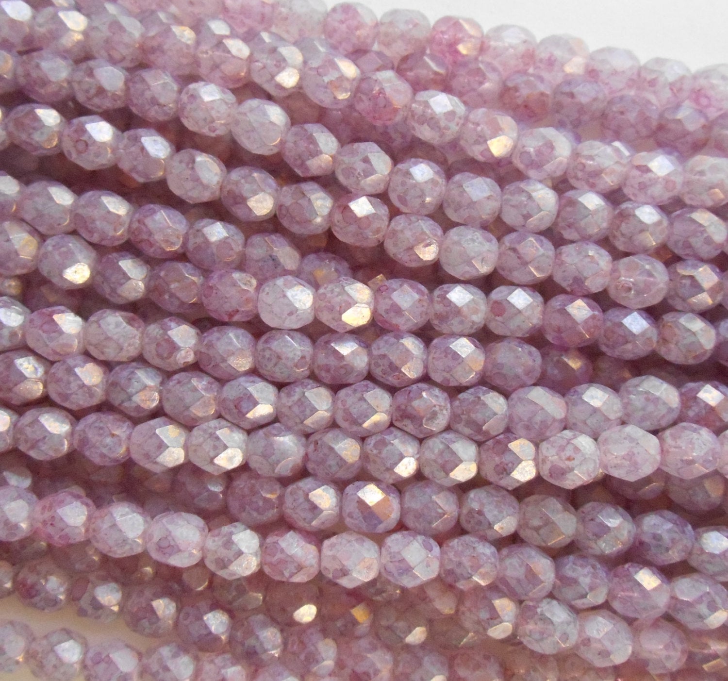 25 6mm Luster Stone Pink Czech glass beads, fire polished, pink faceted round beads with picasso finish, C9425