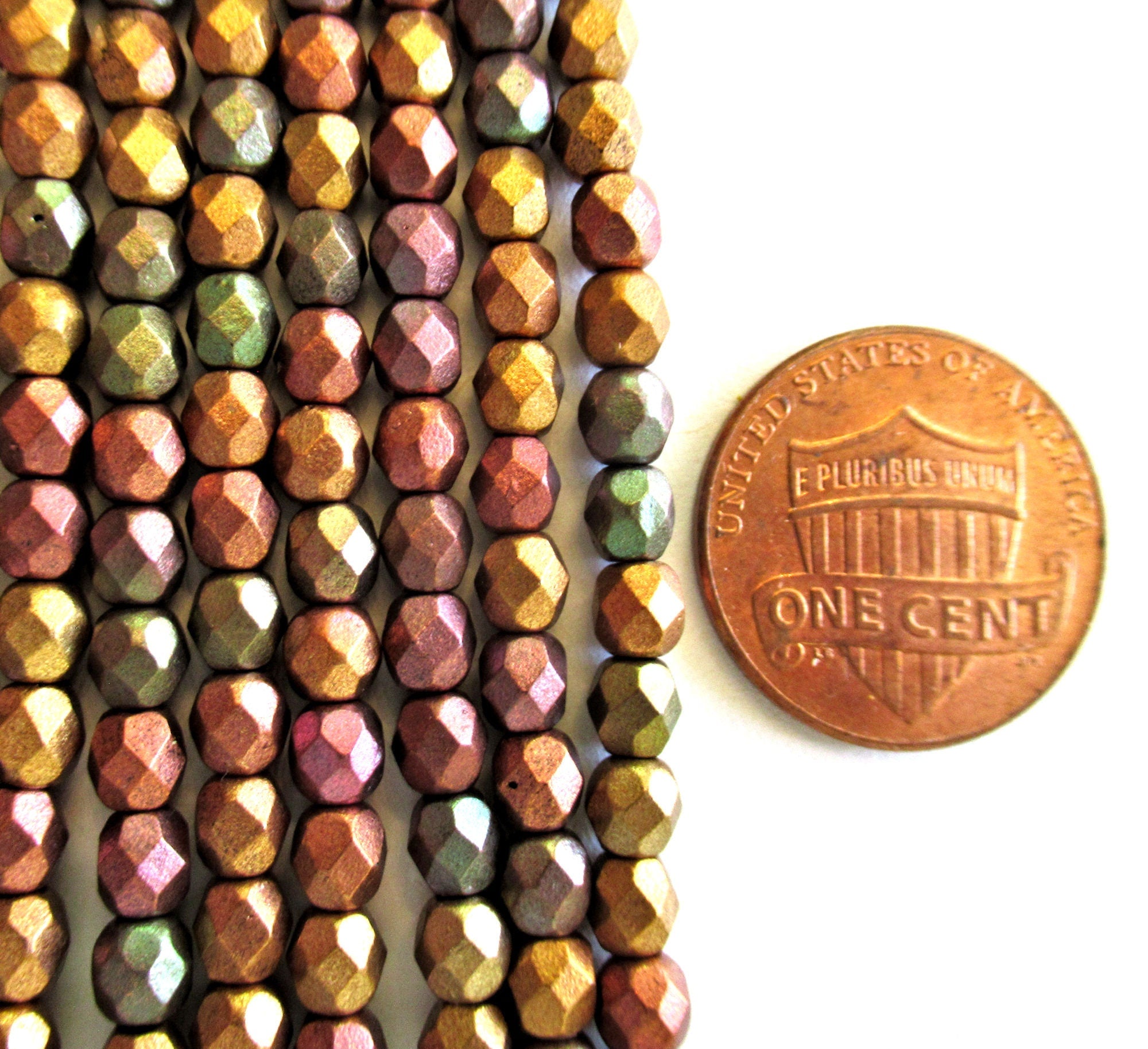 50 4mm Czech glass beads - Matte Metallic Bronze Iris Czech gold tones beads - fire polished faceted round beads - C0025