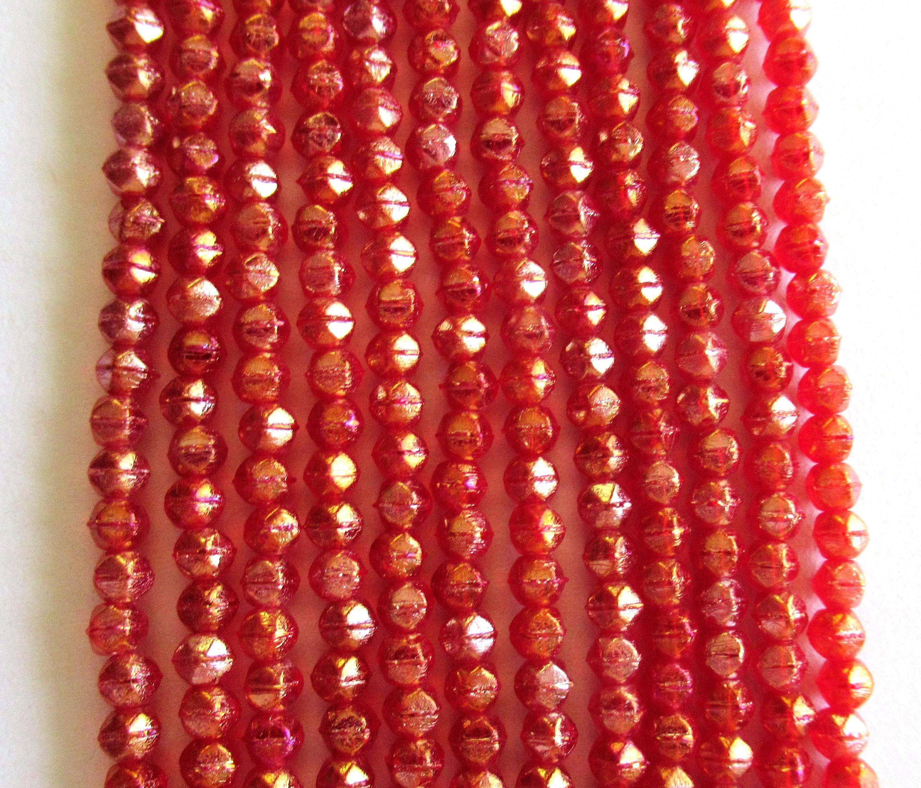 100 3mm English cut Czech glass beads - luster iris ruby red spacer beads - pressed glass beads - C0019