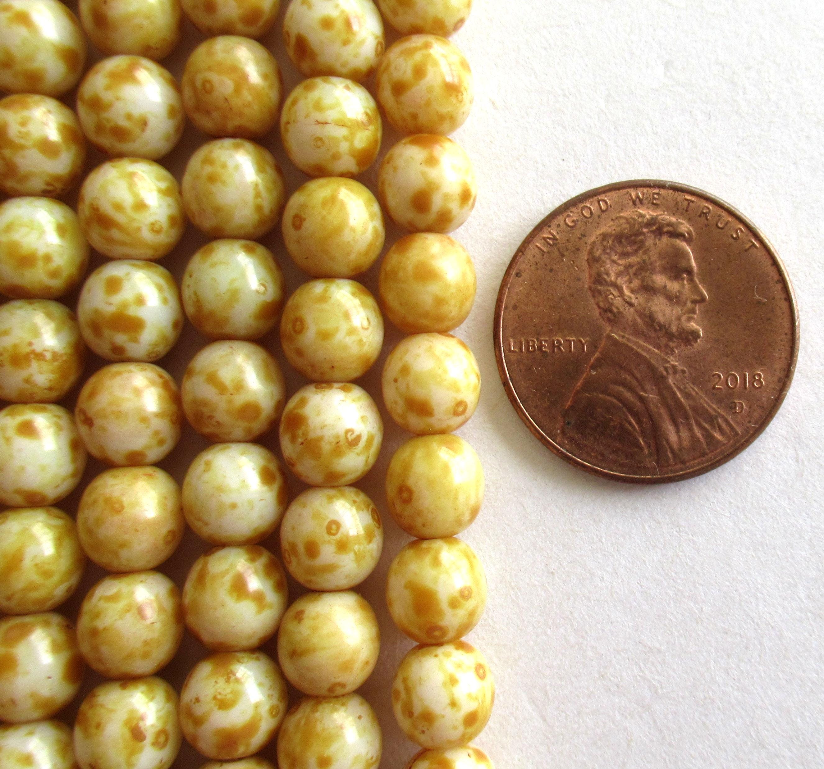 50 6mm Czech glass druks - opaque white picasso - smooth round druk beads - C0055