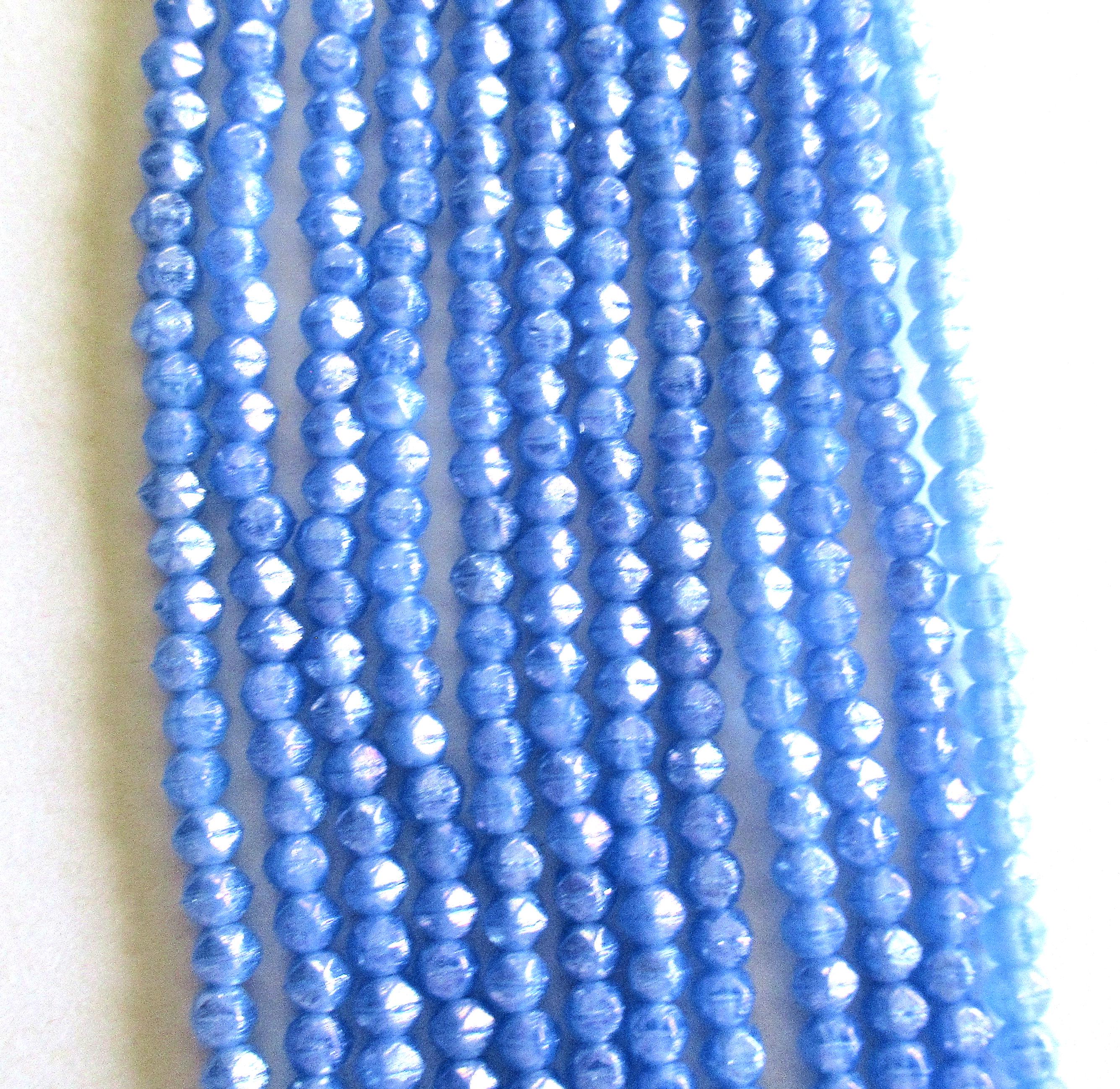 100 3mm English cut Czech glass beads - Luster Iris Milky Sapphire Blue spacer beads - pressed glass beads - C0019
