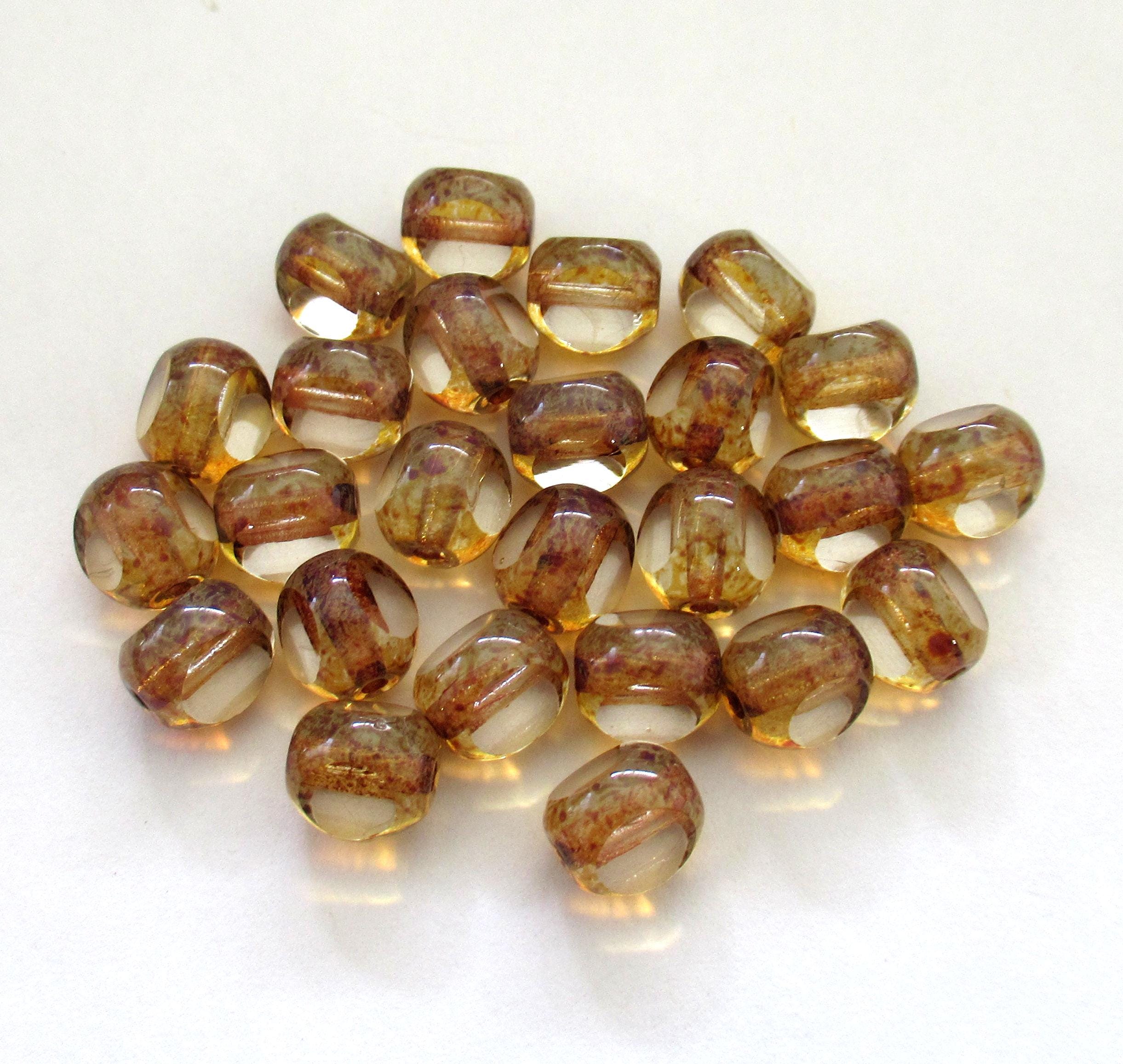 Lot of 25 Czech glass Tri-cut - Round beads - 8mm - crystal clear picasso - faceted table cut - rustic earthy window beads C0018