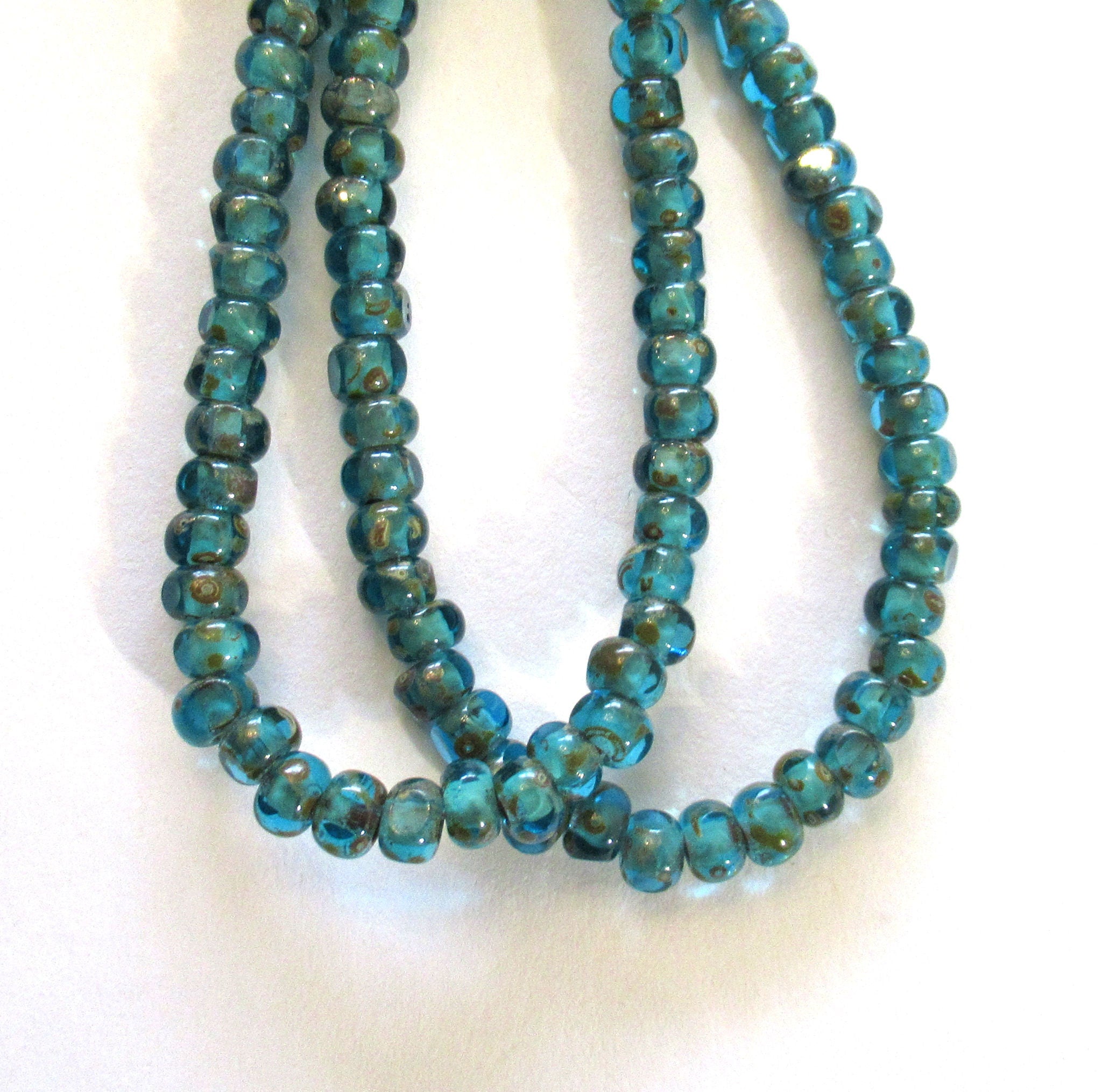 Fifty 6/0 faceted Czech glass seed beads - aqua blue picasso seed beads C0087