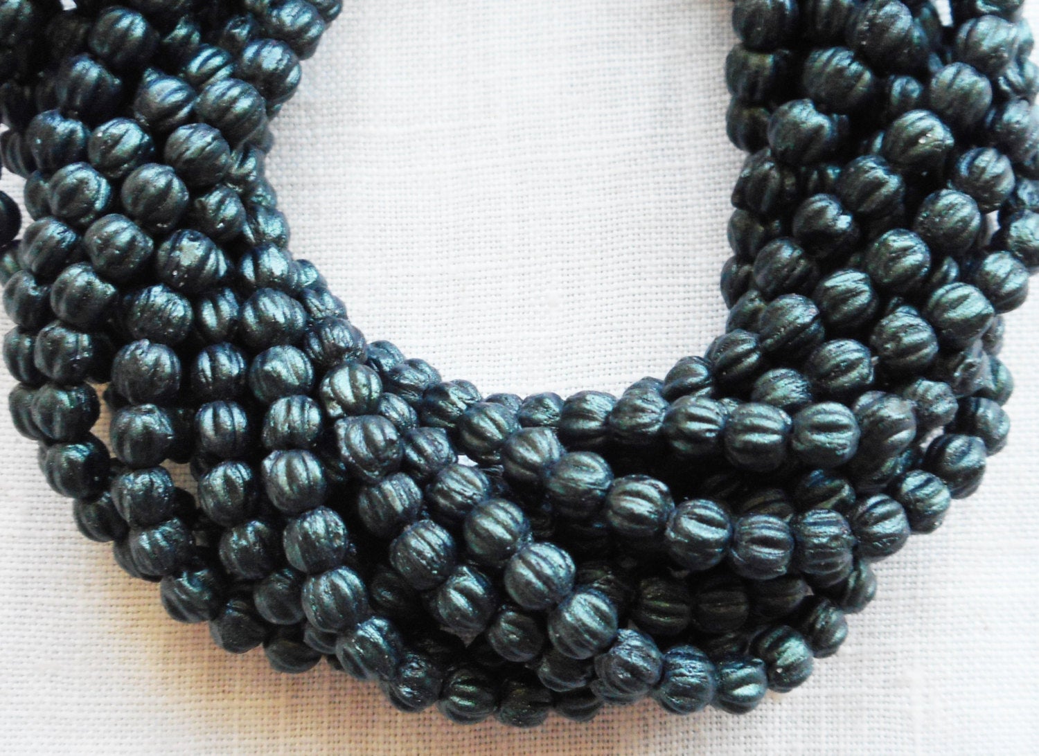 Lot of 100 3mm Forest Green, dark Sueded, Suede Metallic Green melon beads, Czech pressed glass beads C04150