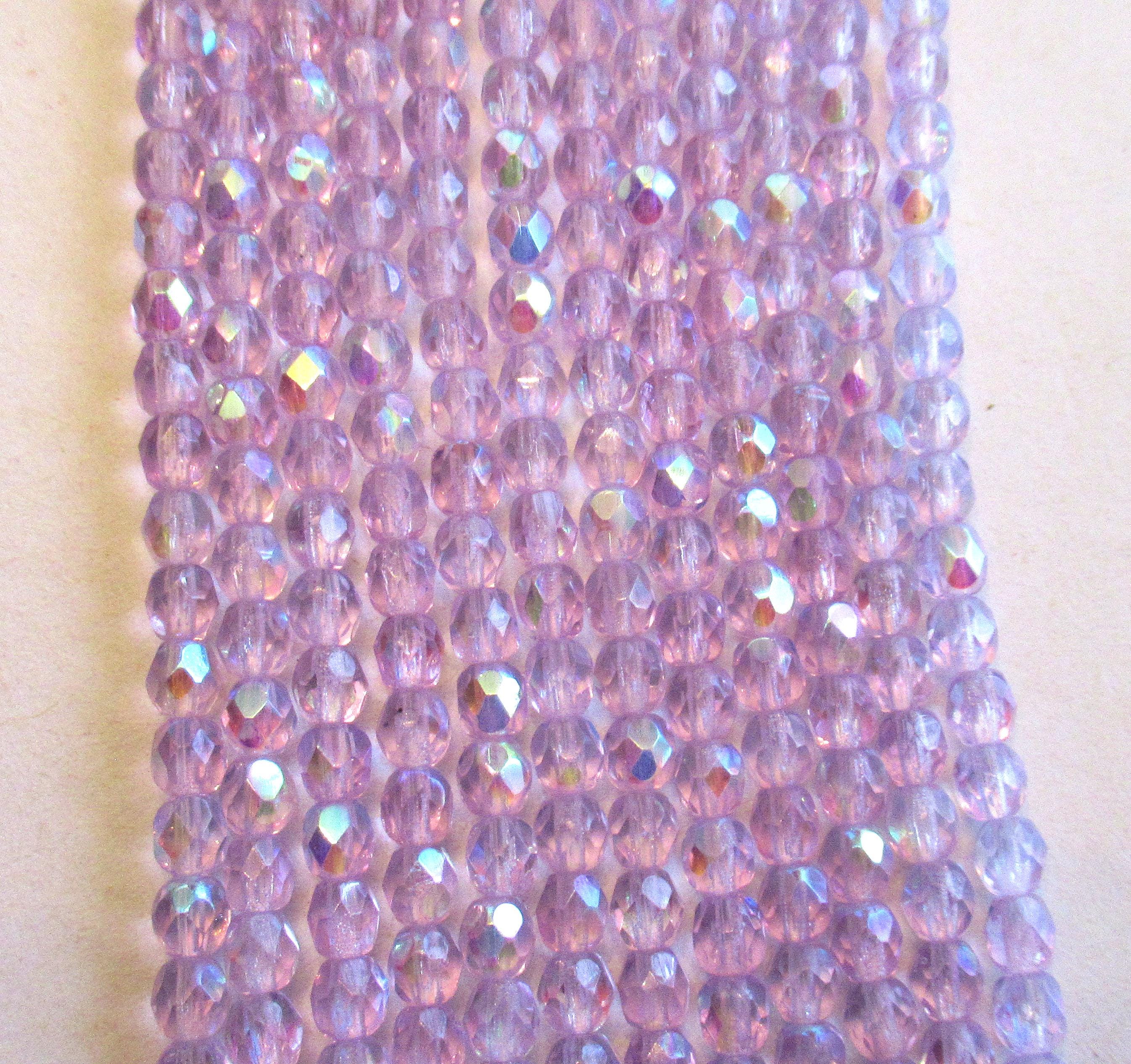 49 4mm Czech glass beads - Alexandrite - Lilac / Lavender AB beads- fire polished faceted round beads C0066